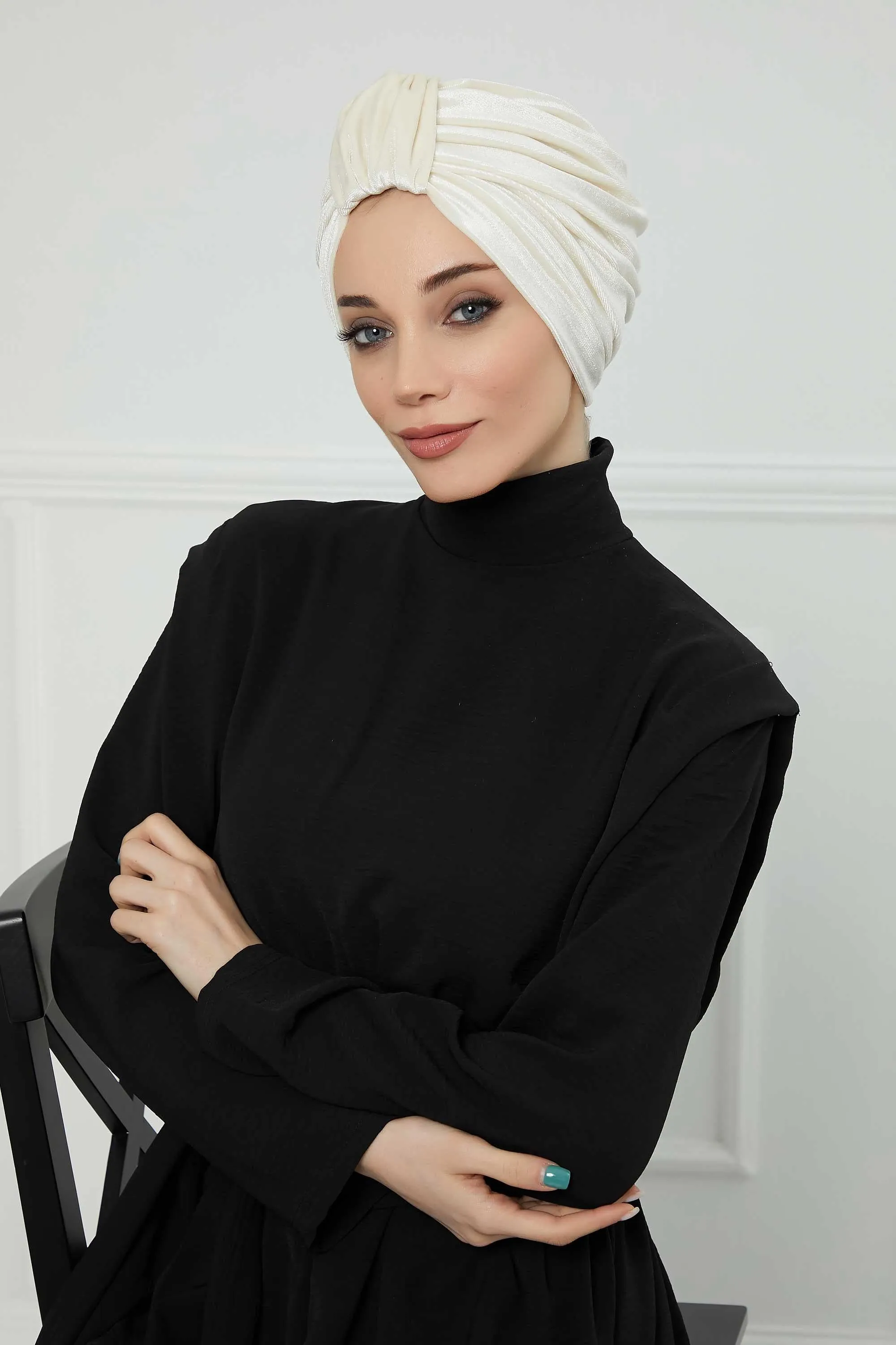 Glamour Knot Velvet Pre-Tied Turban, Super Soft Handmade Instant Turban Head Cover for Women, Velvet Winter Hat, Comfy Chemo Headwear,B-68K