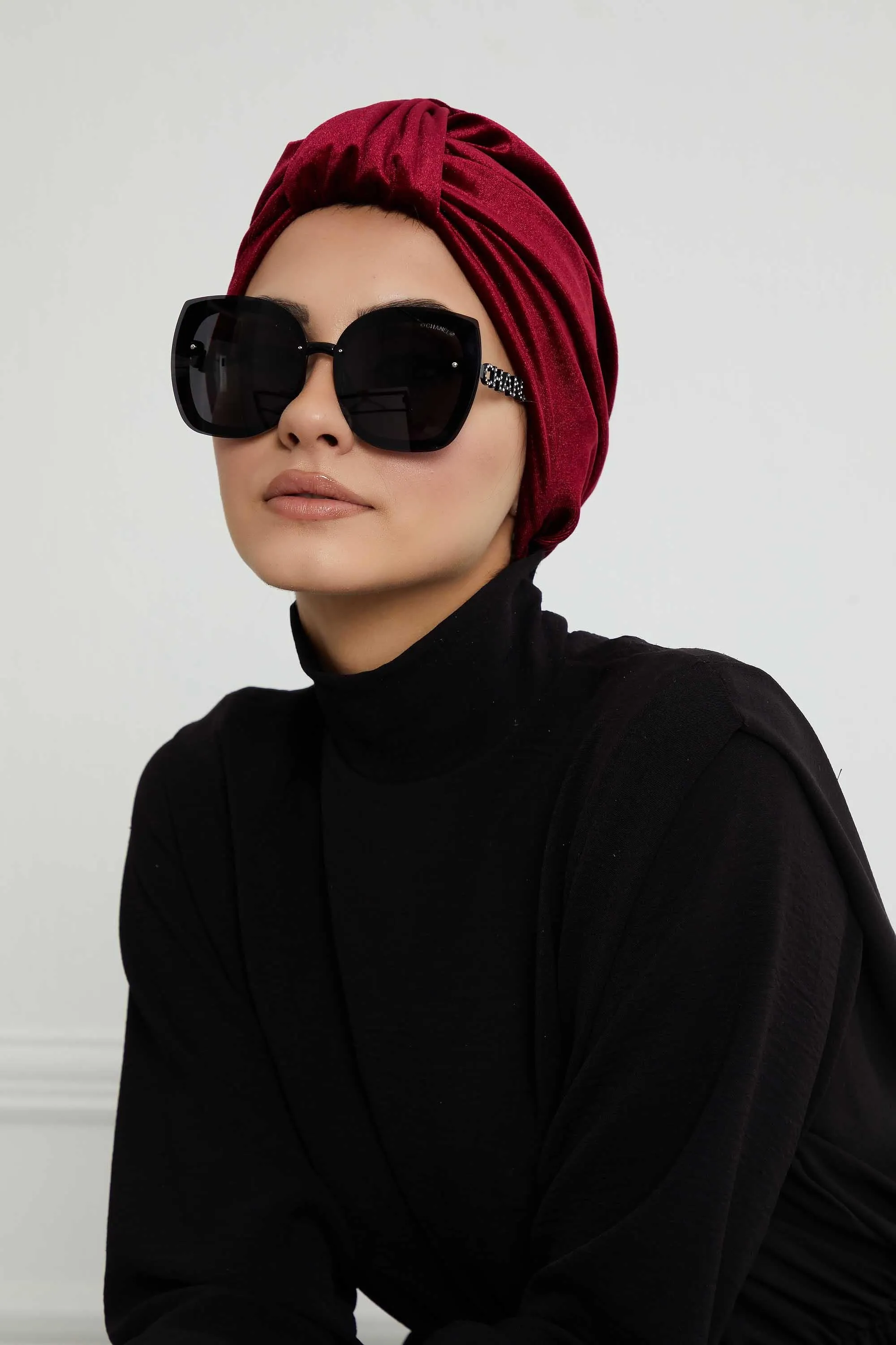 Glamour Knot Velvet Pre-Tied Turban, Super Soft Handmade Instant Turban Head Cover for Women, Velvet Winter Hat, Comfy Chemo Headwear,B-68K