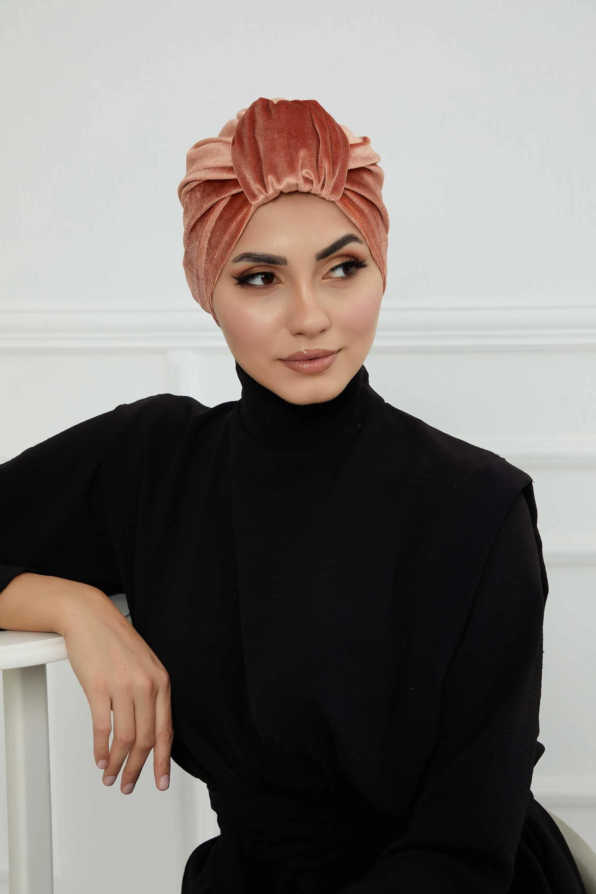 Glamour Knot Velvet Pre-Tied Turban, Super Soft Handmade Instant Turban Head Cover for Women, Velvet Winter Hat, Comfy Chemo Headwear,B-68K