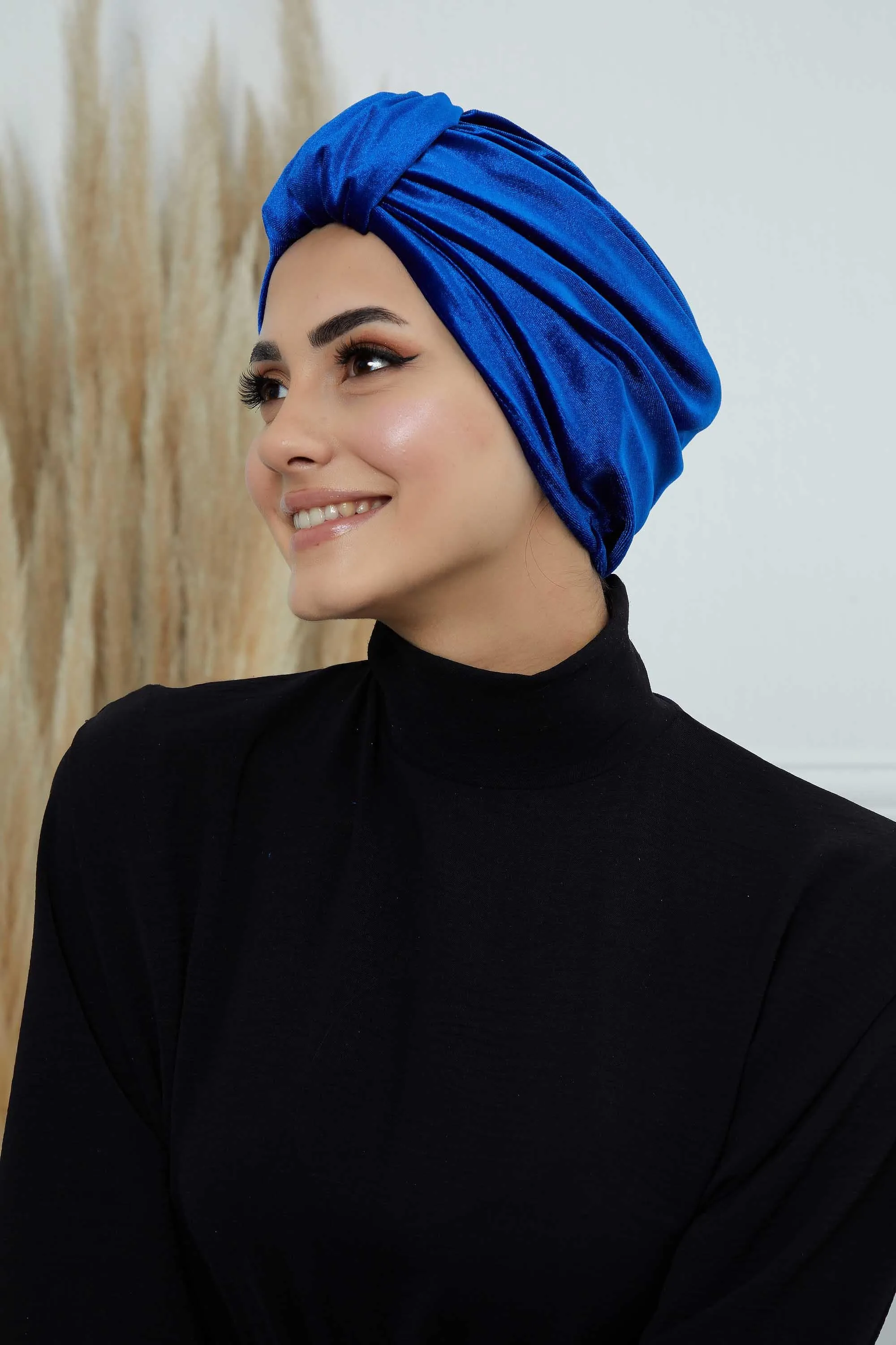 Glamour Knot Velvet Pre-Tied Turban, Super Soft Handmade Instant Turban Head Cover for Women, Velvet Winter Hat, Comfy Chemo Headwear,B-68K