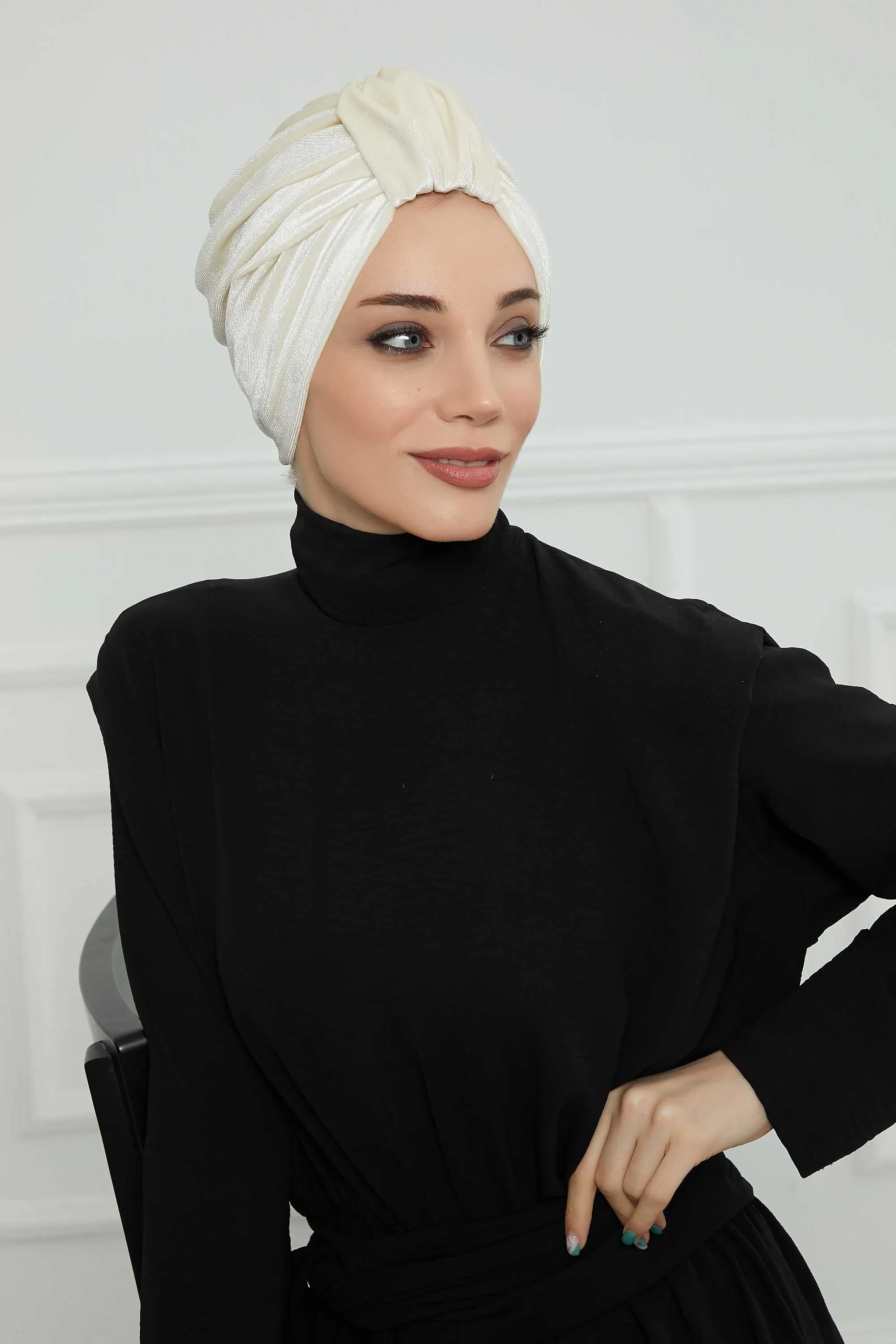 Glamour Knot Velvet Pre-Tied Turban, Super Soft Handmade Instant Turban Head Cover for Women, Velvet Winter Hat, Comfy Chemo Headwear,B-68K