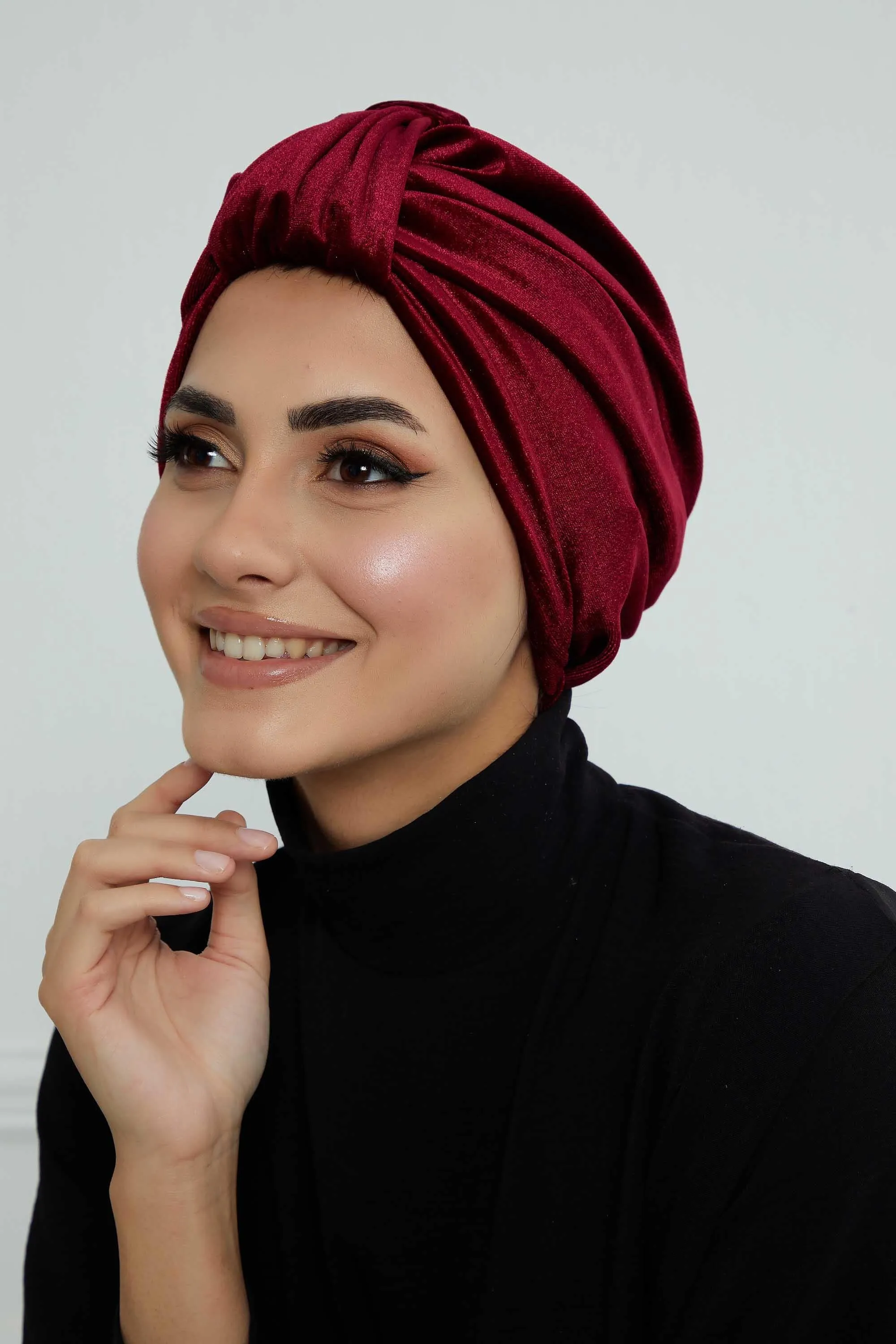 Glamour Knot Velvet Pre-Tied Turban, Super Soft Handmade Instant Turban Head Cover for Women, Velvet Winter Hat, Comfy Chemo Headwear,B-68K