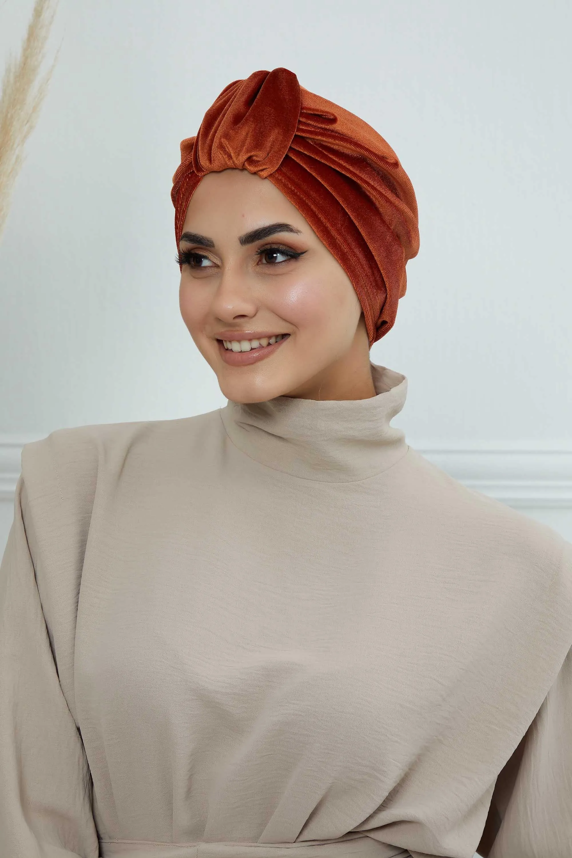 Glamour Knot Velvet Pre-Tied Turban, Super Soft Handmade Instant Turban Head Cover for Women, Velvet Winter Hat, Comfy Chemo Headwear,B-68K
