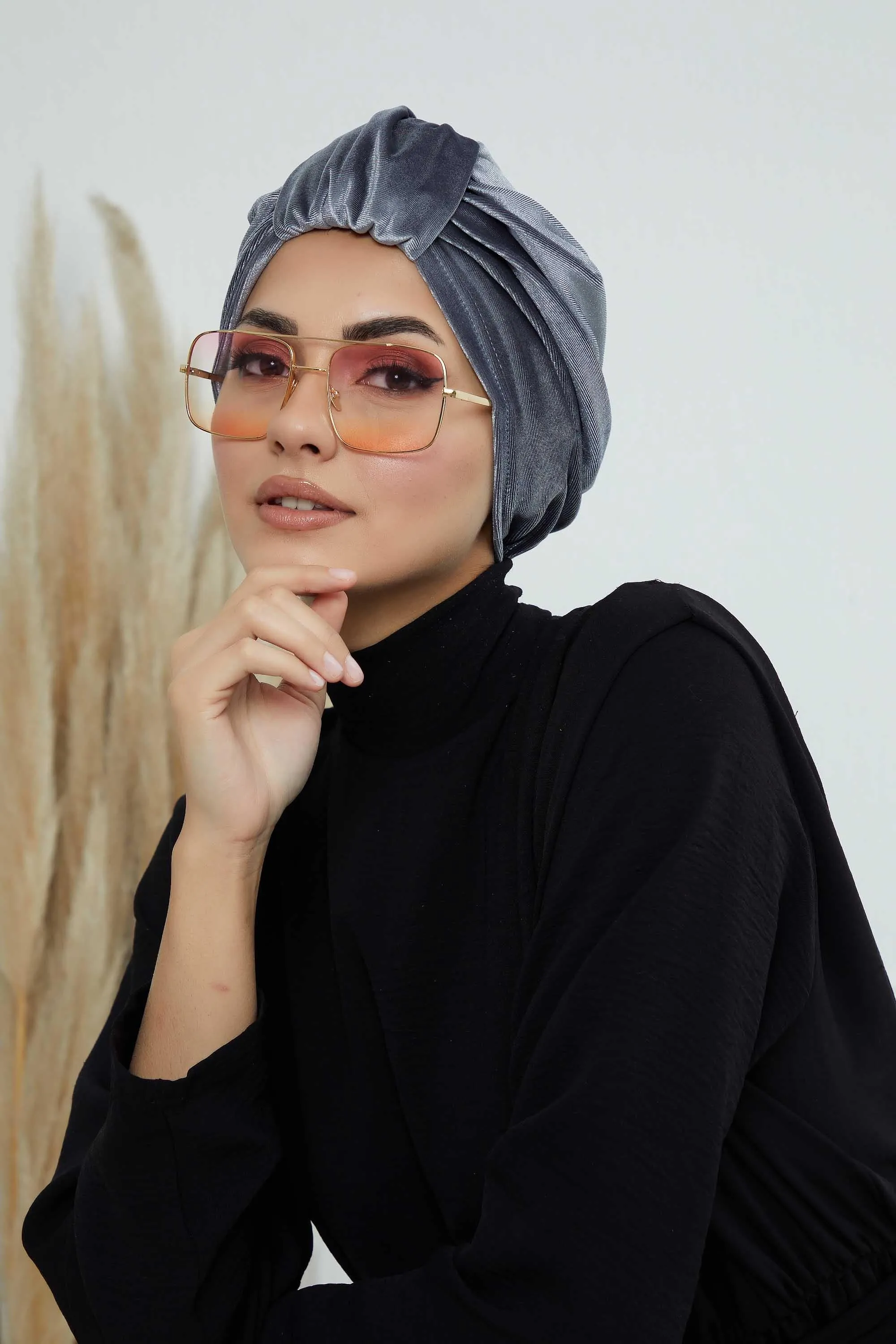 Glamour Knot Velvet Pre-Tied Turban, Super Soft Handmade Instant Turban Head Cover for Women, Velvet Winter Hat, Comfy Chemo Headwear,B-68K