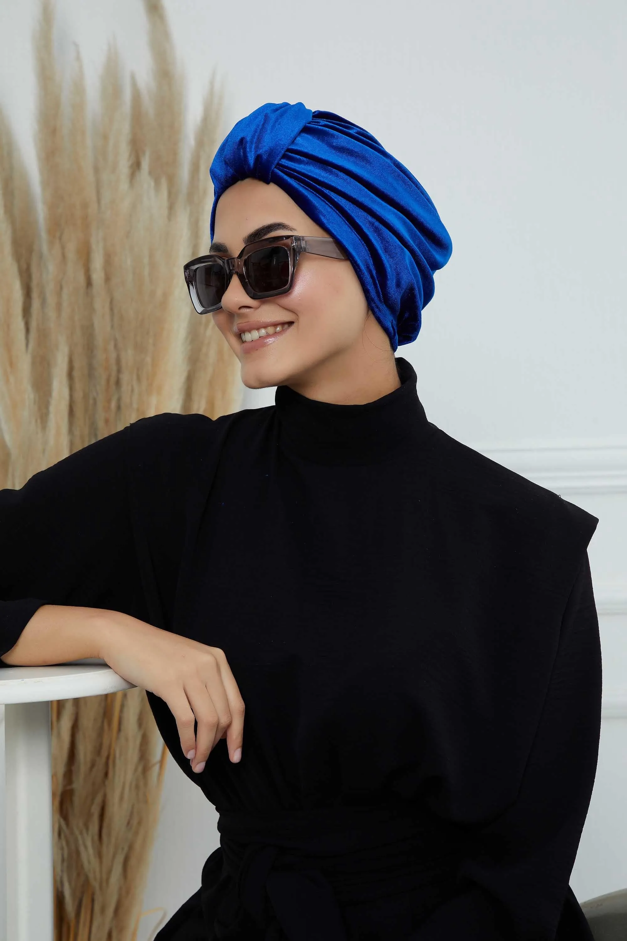 Glamour Knot Velvet Pre-Tied Turban, Super Soft Handmade Instant Turban Head Cover for Women, Velvet Winter Hat, Comfy Chemo Headwear,B-68K