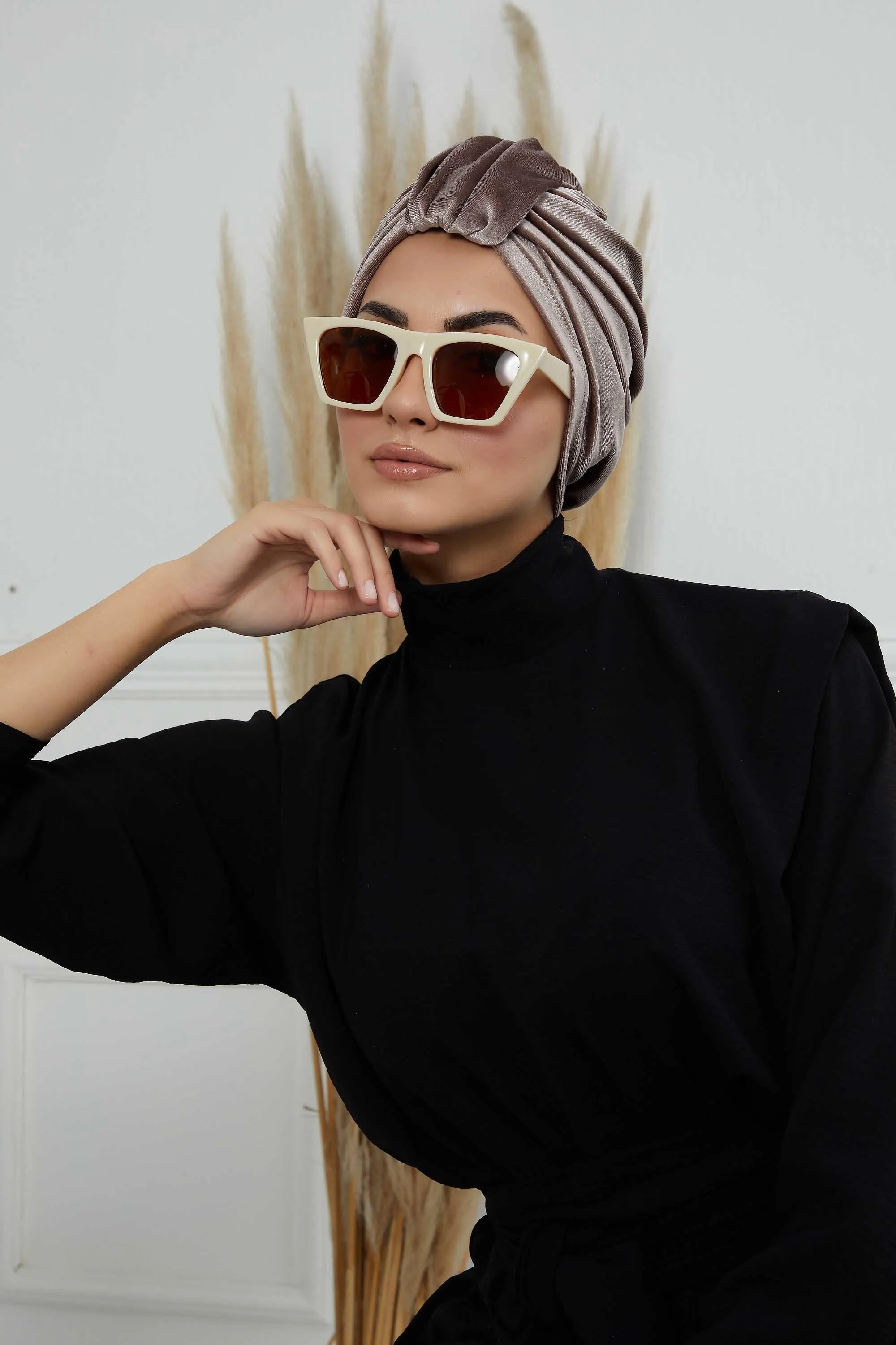Glamour Knot Velvet Pre-Tied Turban, Super Soft Handmade Instant Turban Head Cover for Women, Velvet Winter Hat, Comfy Chemo Headwear,B-68K