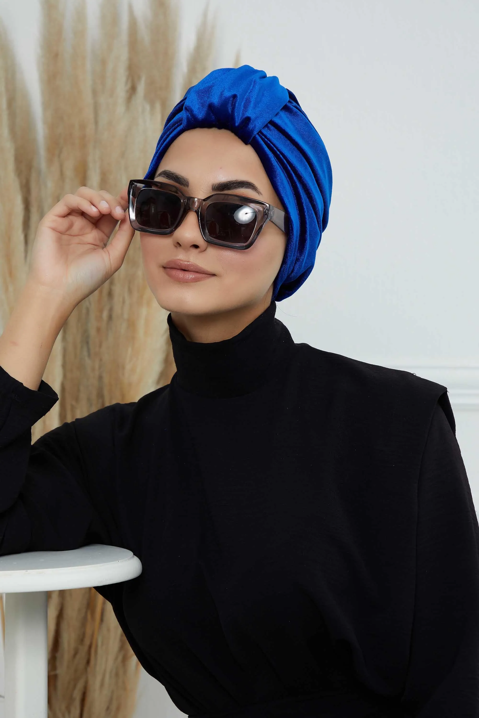 Glamour Knot Velvet Pre-Tied Turban, Super Soft Handmade Instant Turban Head Cover for Women, Velvet Winter Hat, Comfy Chemo Headwear,B-68K
