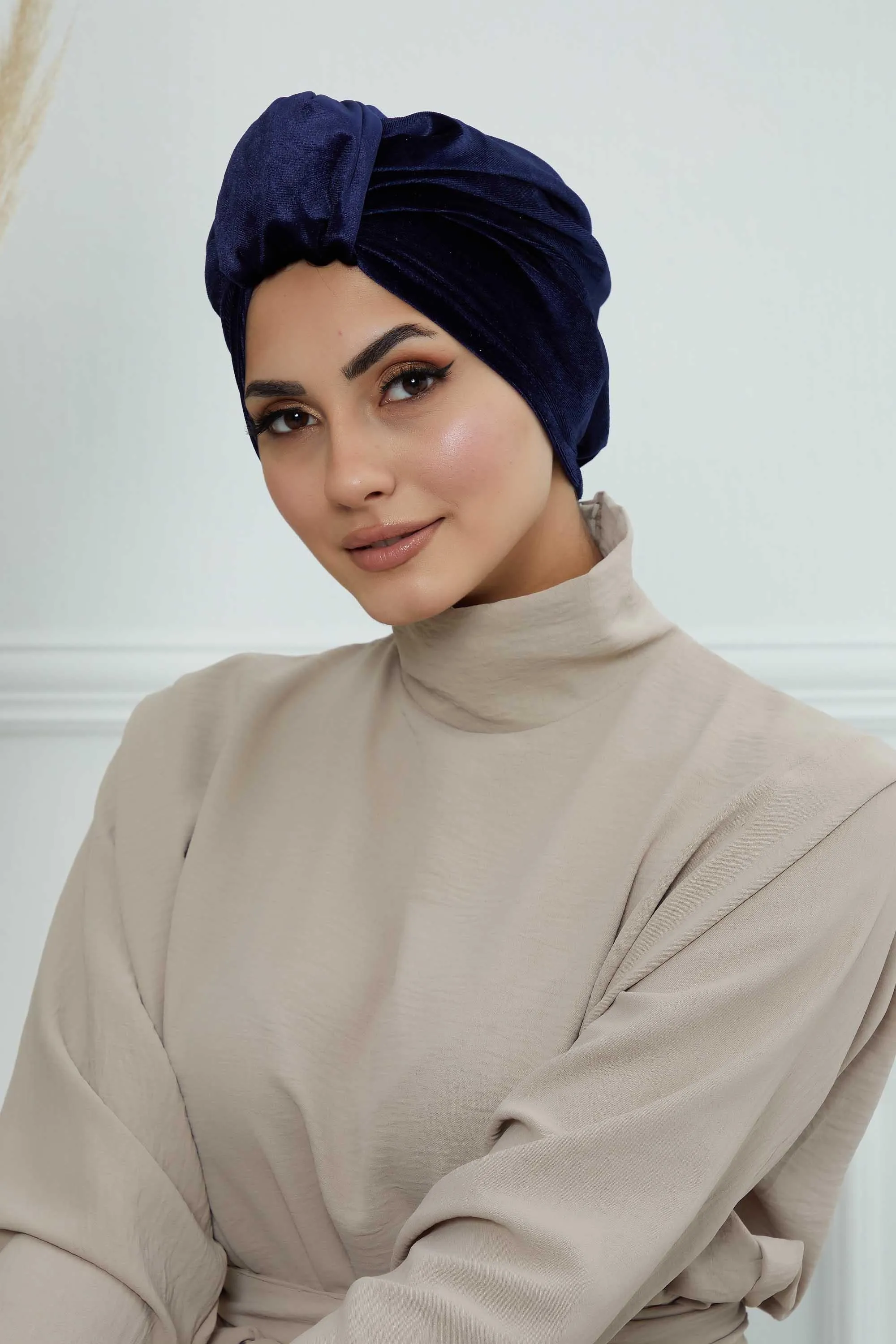 Glamour Knot Velvet Pre-Tied Turban, Super Soft Handmade Instant Turban Head Cover for Women, Velvet Winter Hat, Comfy Chemo Headwear,B-68K