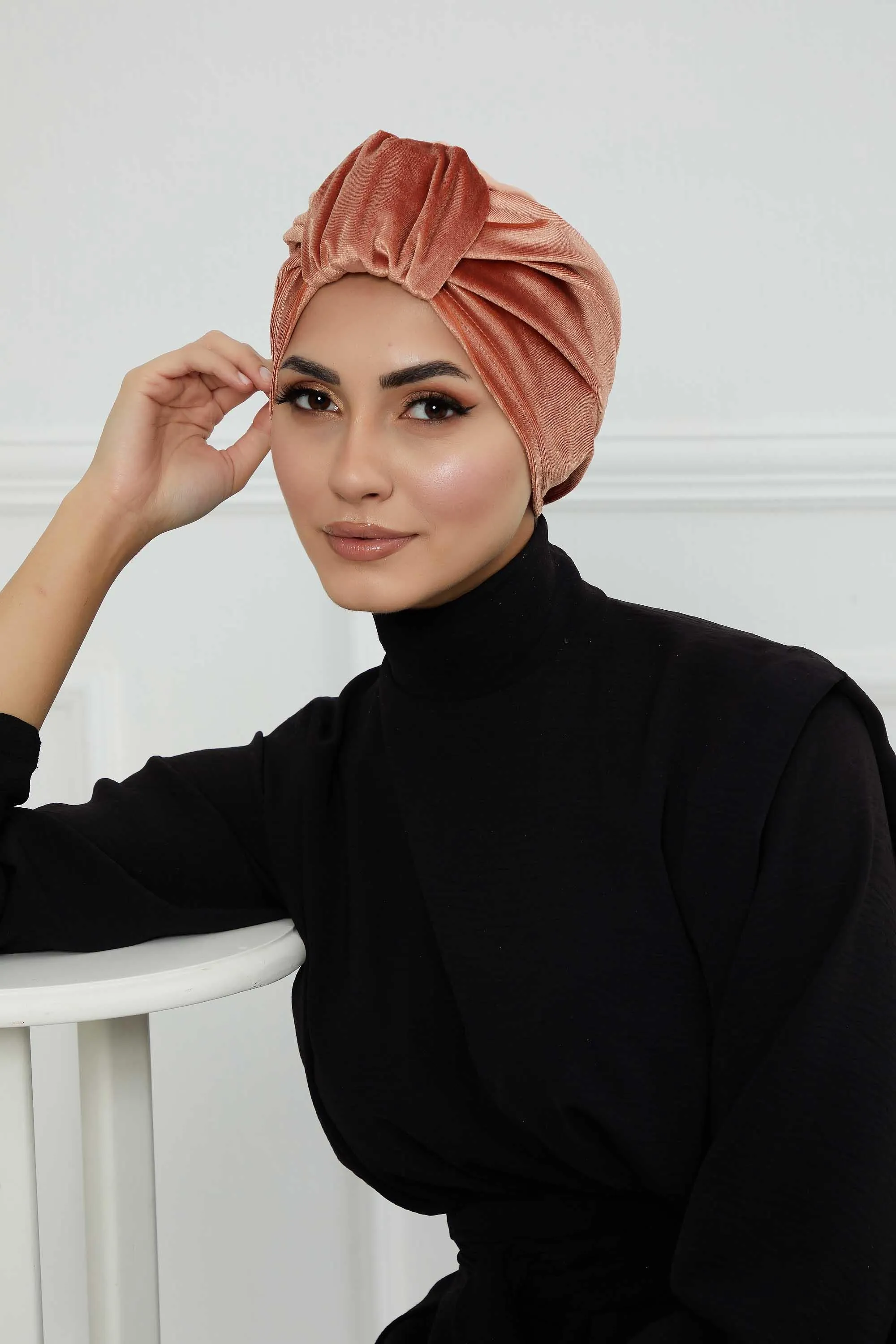 Glamour Knot Velvet Pre-Tied Turban, Super Soft Handmade Instant Turban Head Cover for Women, Velvet Winter Hat, Comfy Chemo Headwear,B-68K