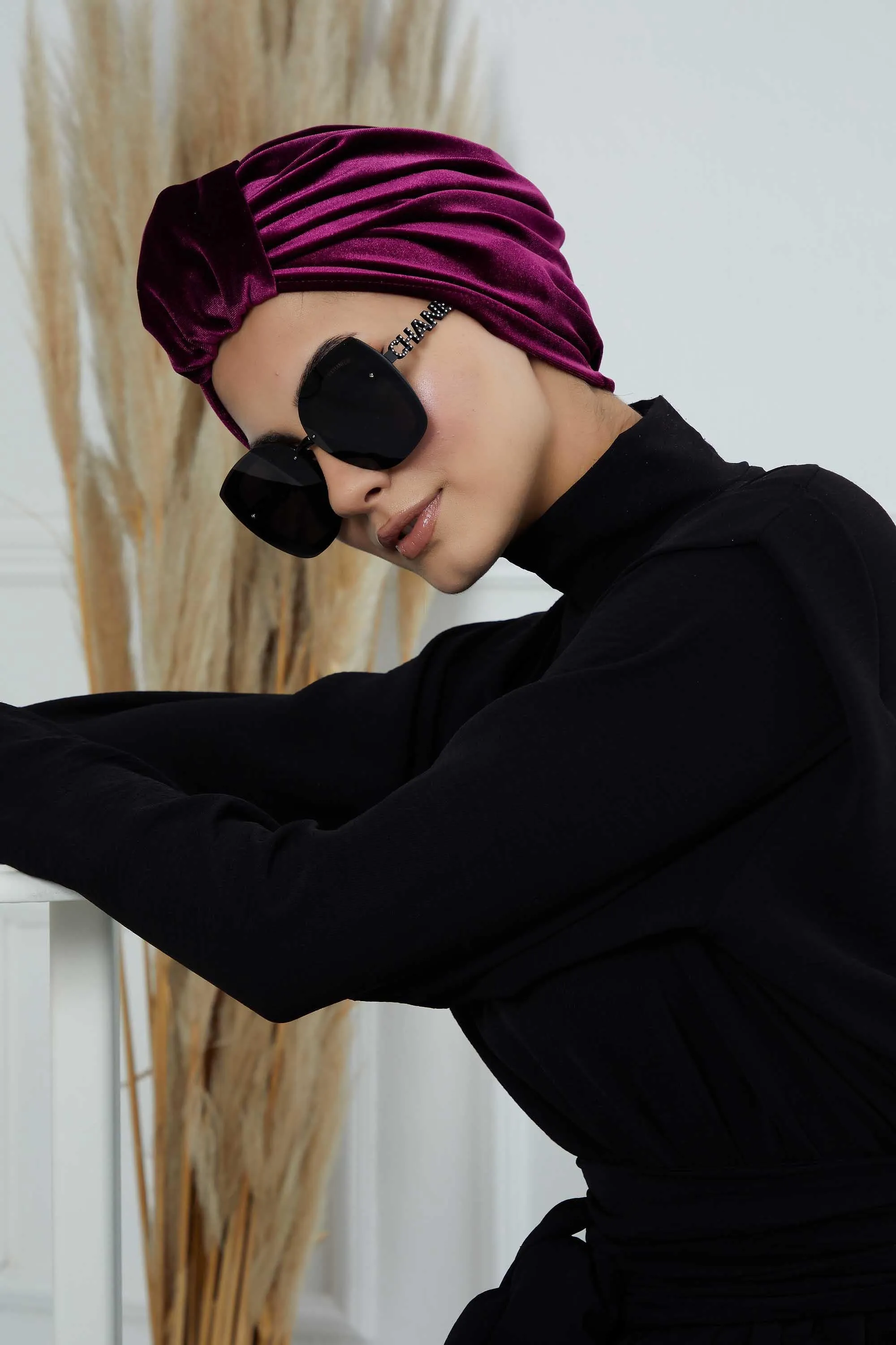 Glamour Knot Velvet Pre-Tied Turban, Super Soft Handmade Instant Turban Head Cover for Women, Velvet Winter Hat, Comfy Chemo Headwear,B-68K