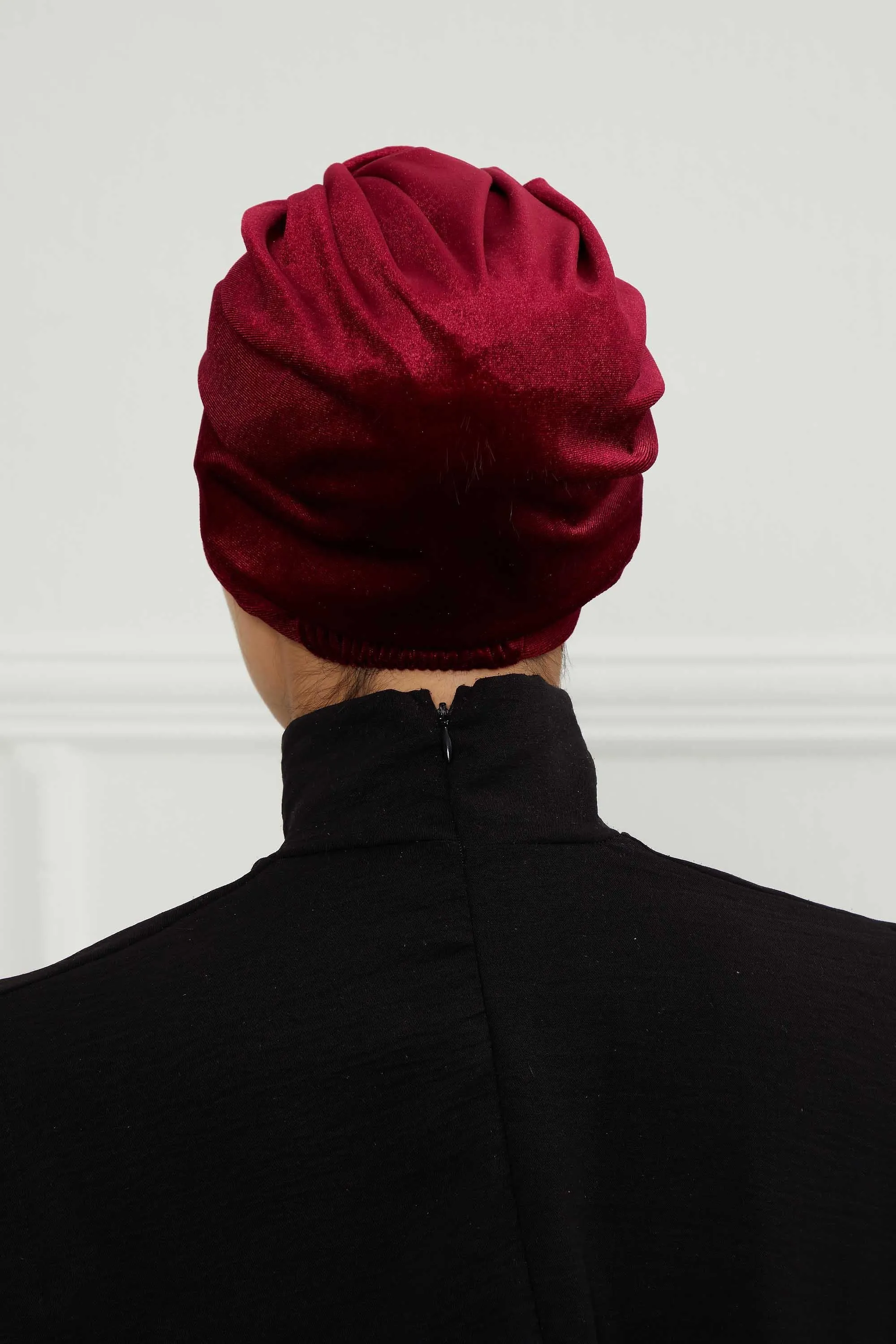 Glamour Knot Velvet Pre-Tied Turban, Super Soft Handmade Instant Turban Head Cover for Women, Velvet Winter Hat, Comfy Chemo Headwear,B-68K