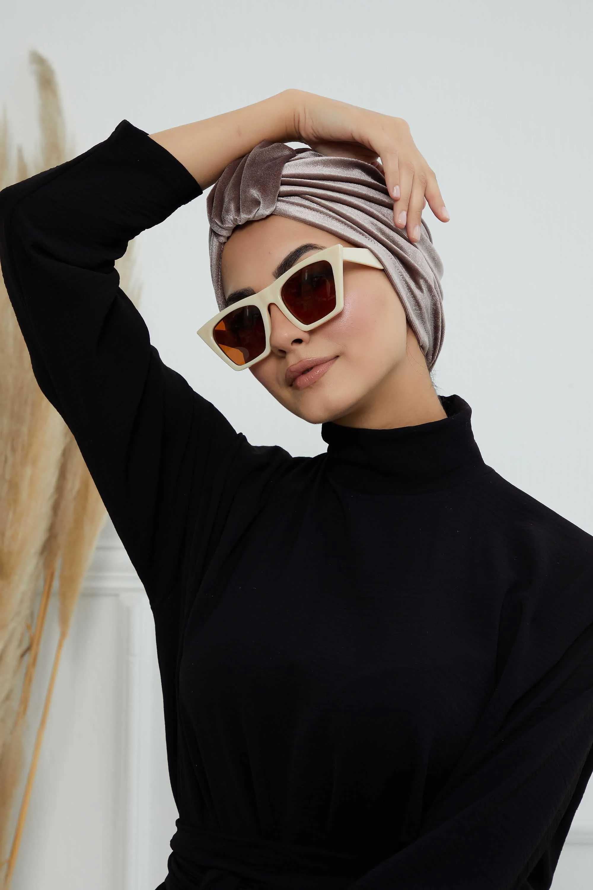 Glamour Knot Velvet Pre-Tied Turban, Super Soft Handmade Instant Turban Head Cover for Women, Velvet Winter Hat, Comfy Chemo Headwear,B-68K