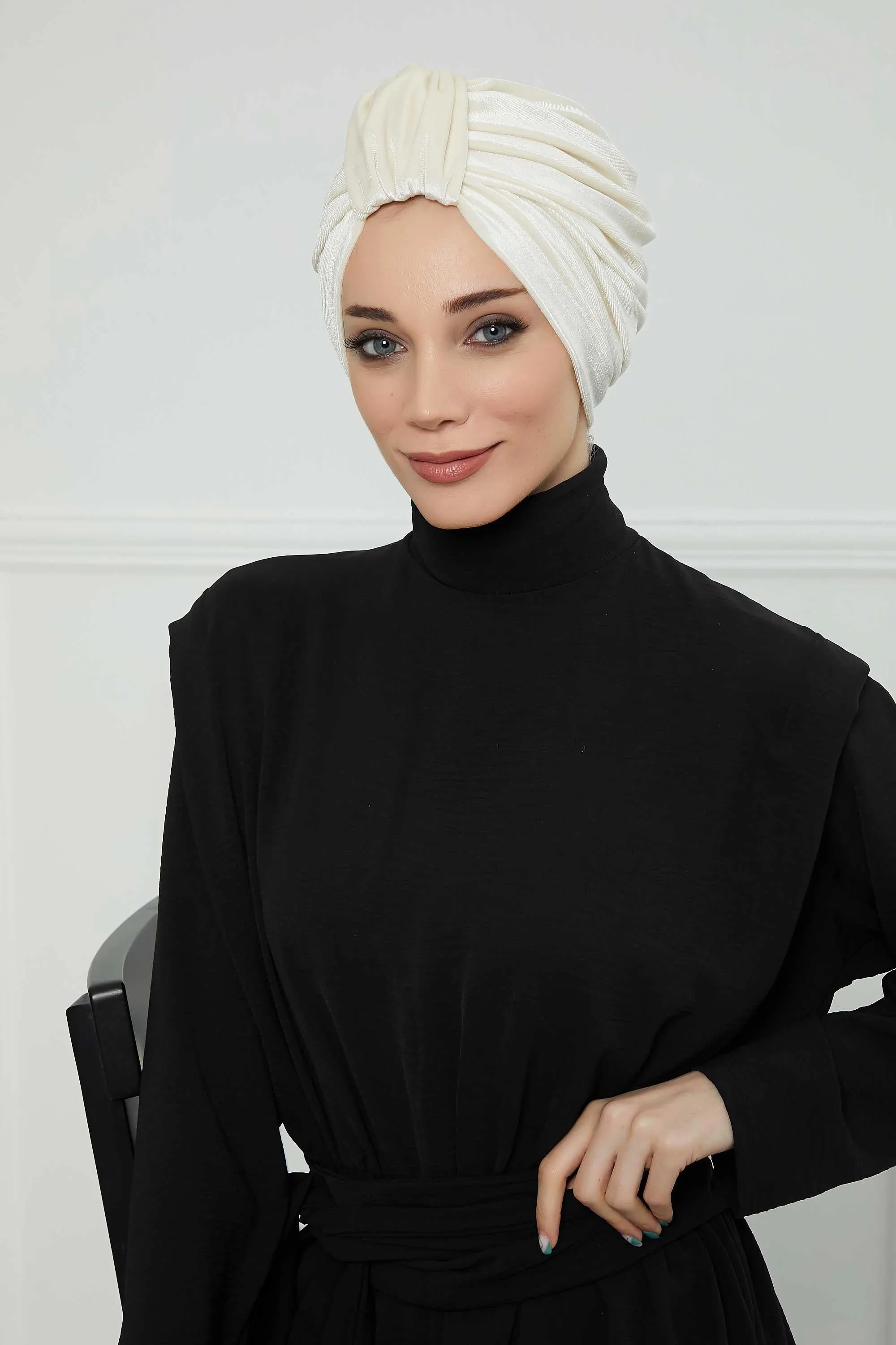 Glamour Knot Velvet Pre-Tied Turban, Super Soft Handmade Instant Turban Head Cover for Women, Velvet Winter Hat, Comfy Chemo Headwear,B-68K