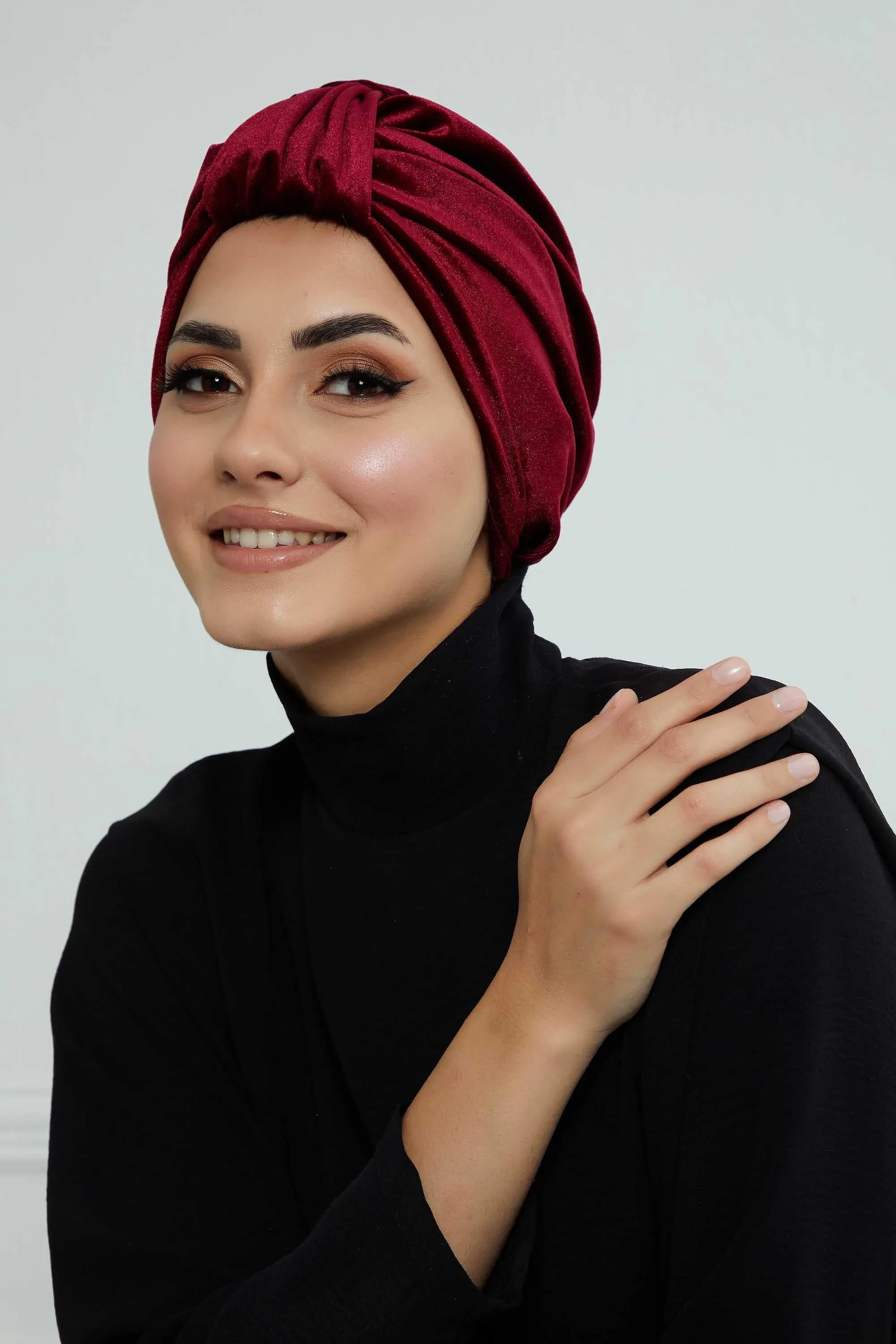 Glamour Knot Velvet Pre-Tied Turban, Super Soft Handmade Instant Turban Head Cover for Women, Velvet Winter Hat, Comfy Chemo Headwear,B-68K