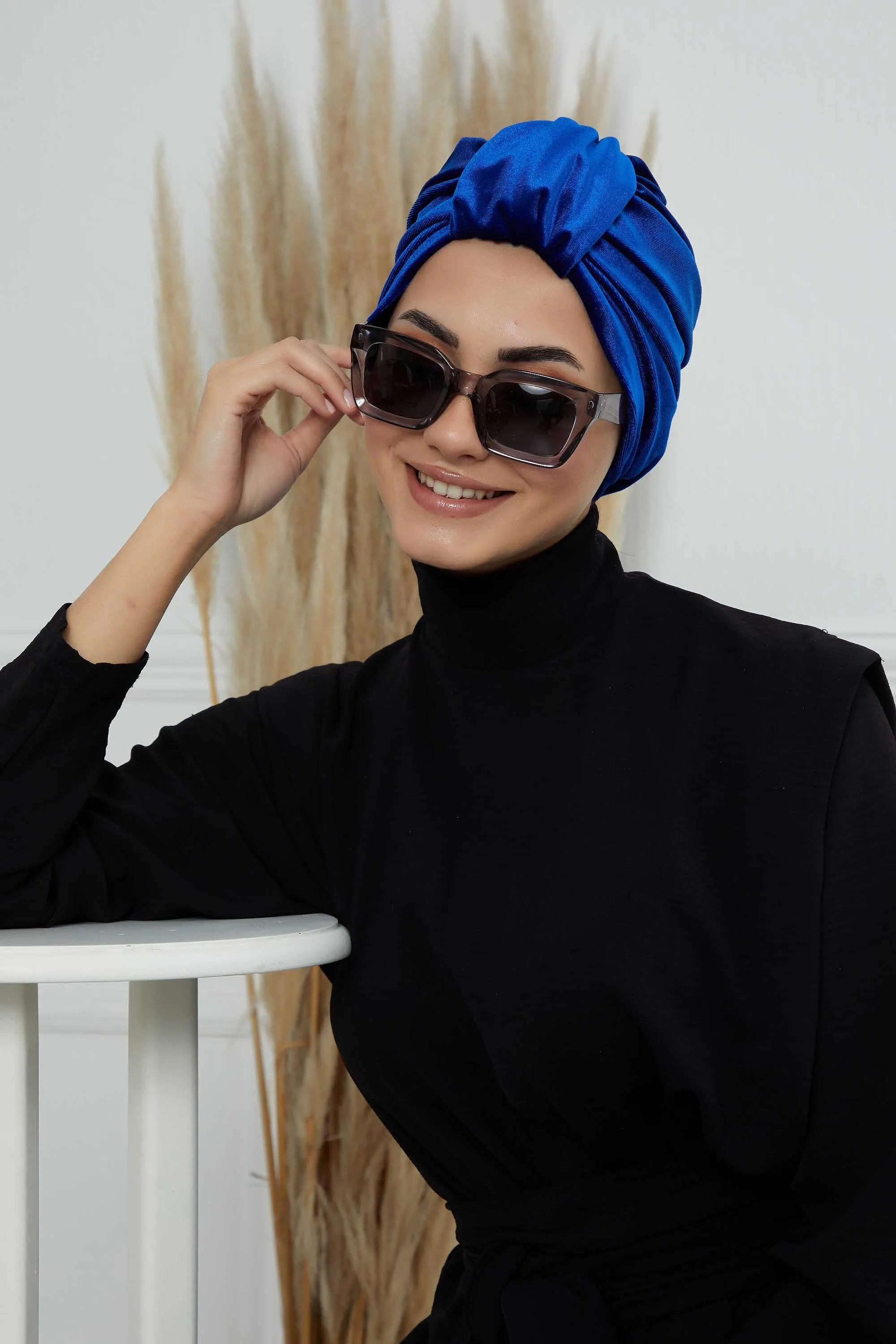 Glamour Knot Velvet Pre-Tied Turban, Super Soft Handmade Instant Turban Head Cover for Women, Velvet Winter Hat, Comfy Chemo Headwear,B-68K