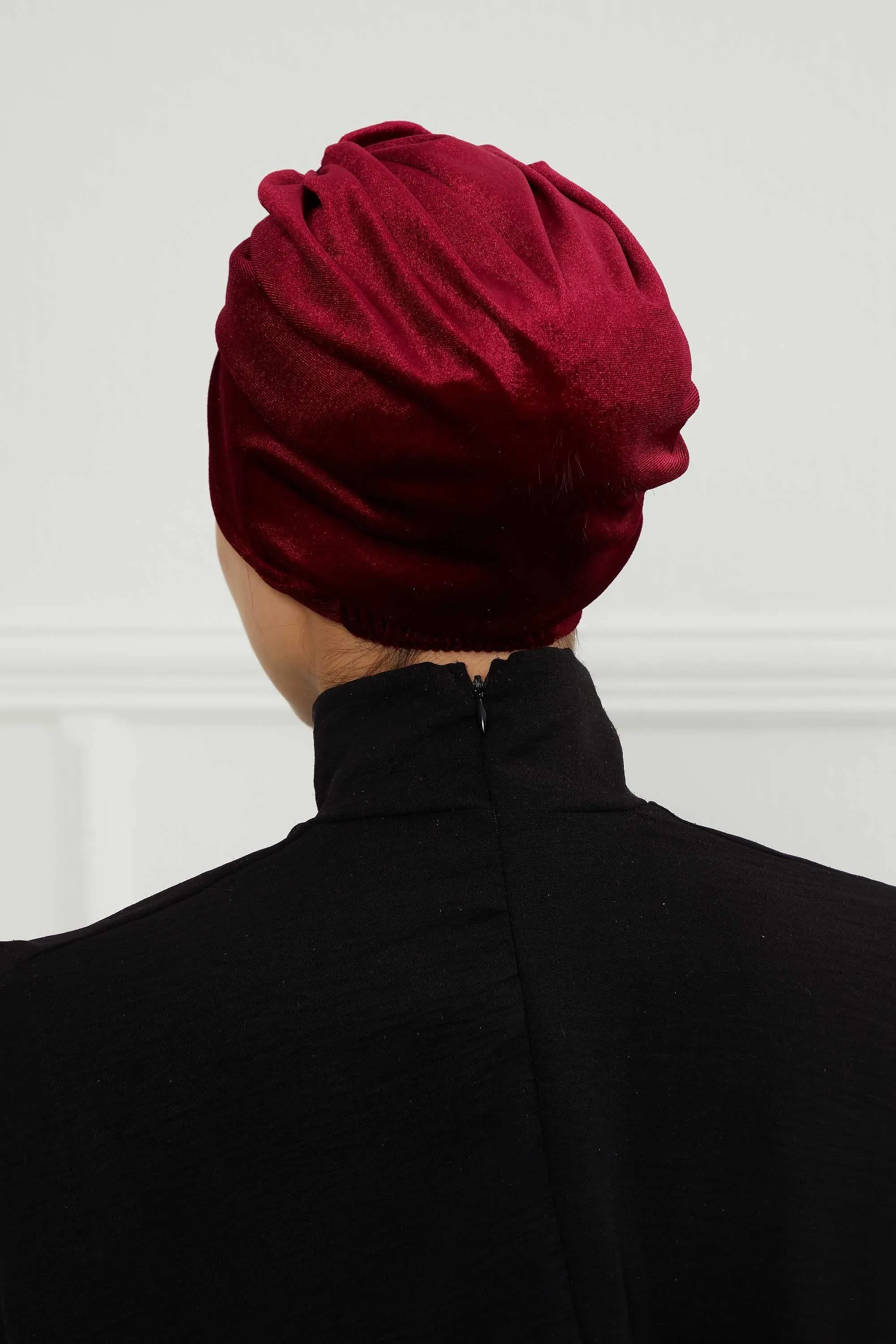 Glamour Knot Velvet Pre-Tied Turban, Super Soft Handmade Instant Turban Head Cover for Women, Velvet Winter Hat, Comfy Chemo Headwear,B-68K
