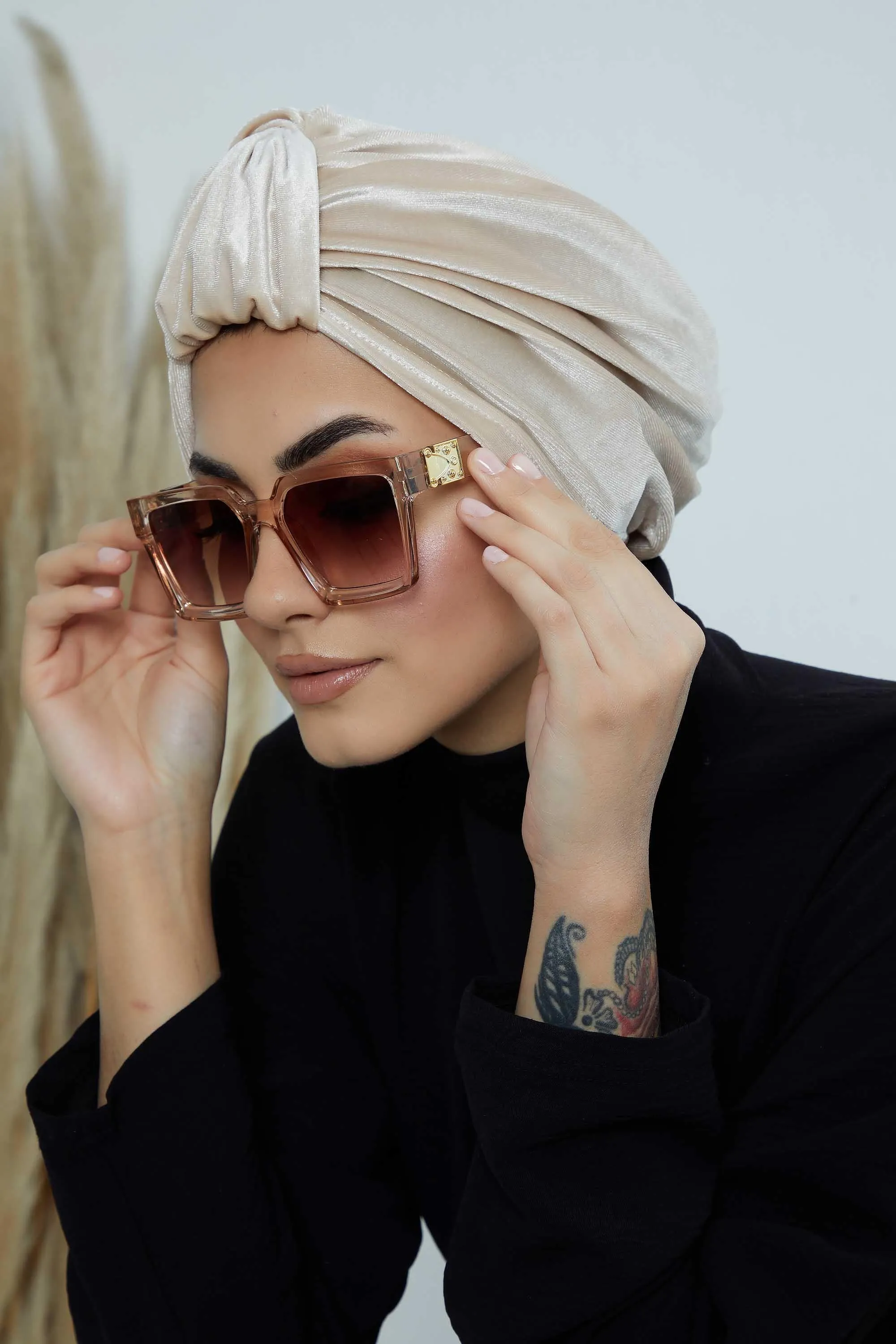 Glamour Knot Velvet Pre-Tied Turban, Super Soft Handmade Instant Turban Head Cover for Women, Velvet Winter Hat, Comfy Chemo Headwear,B-68K