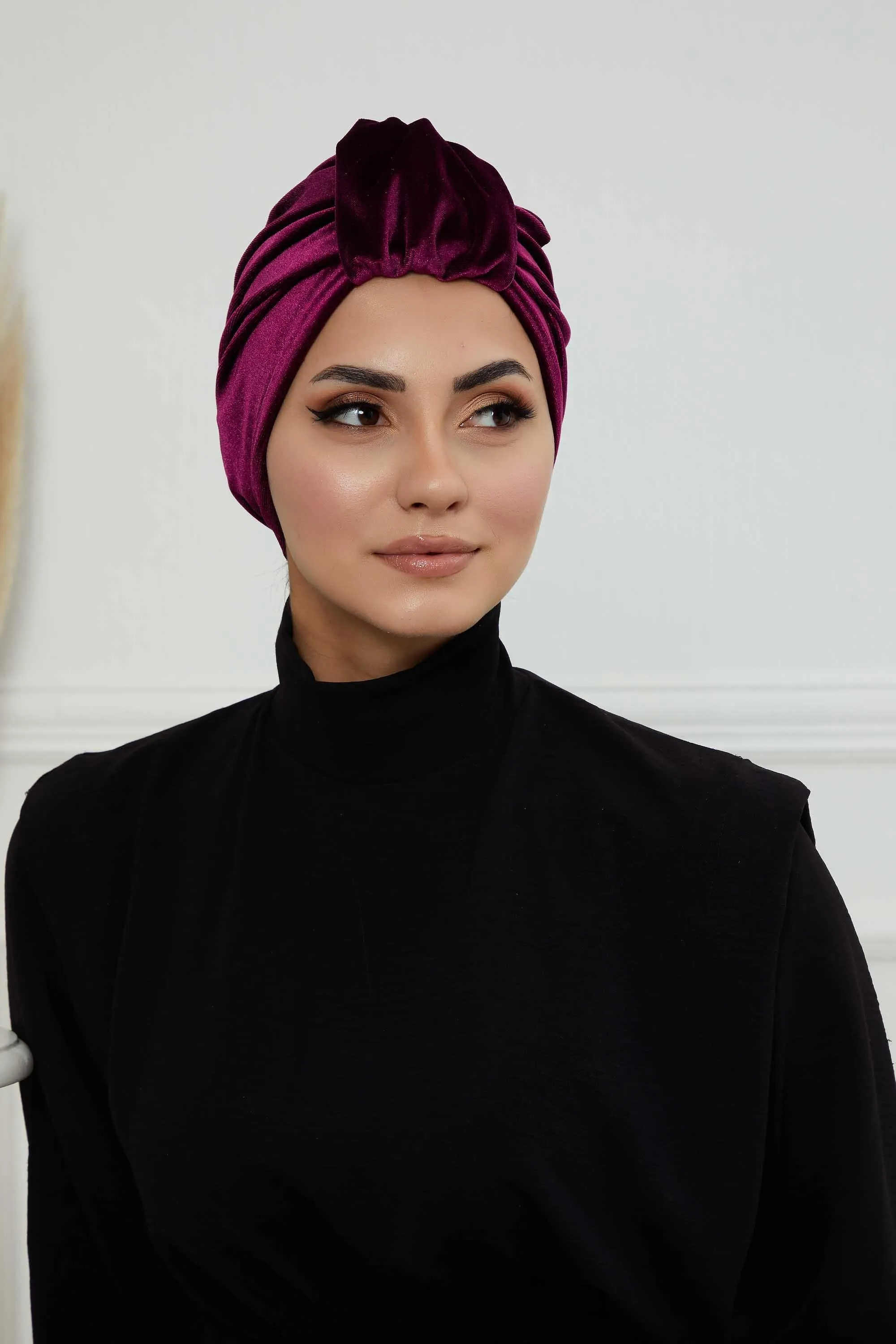 Glamour Knot Velvet Pre-Tied Turban, Super Soft Handmade Instant Turban Head Cover for Women, Velvet Winter Hat, Comfy Chemo Headwear,B-68K
