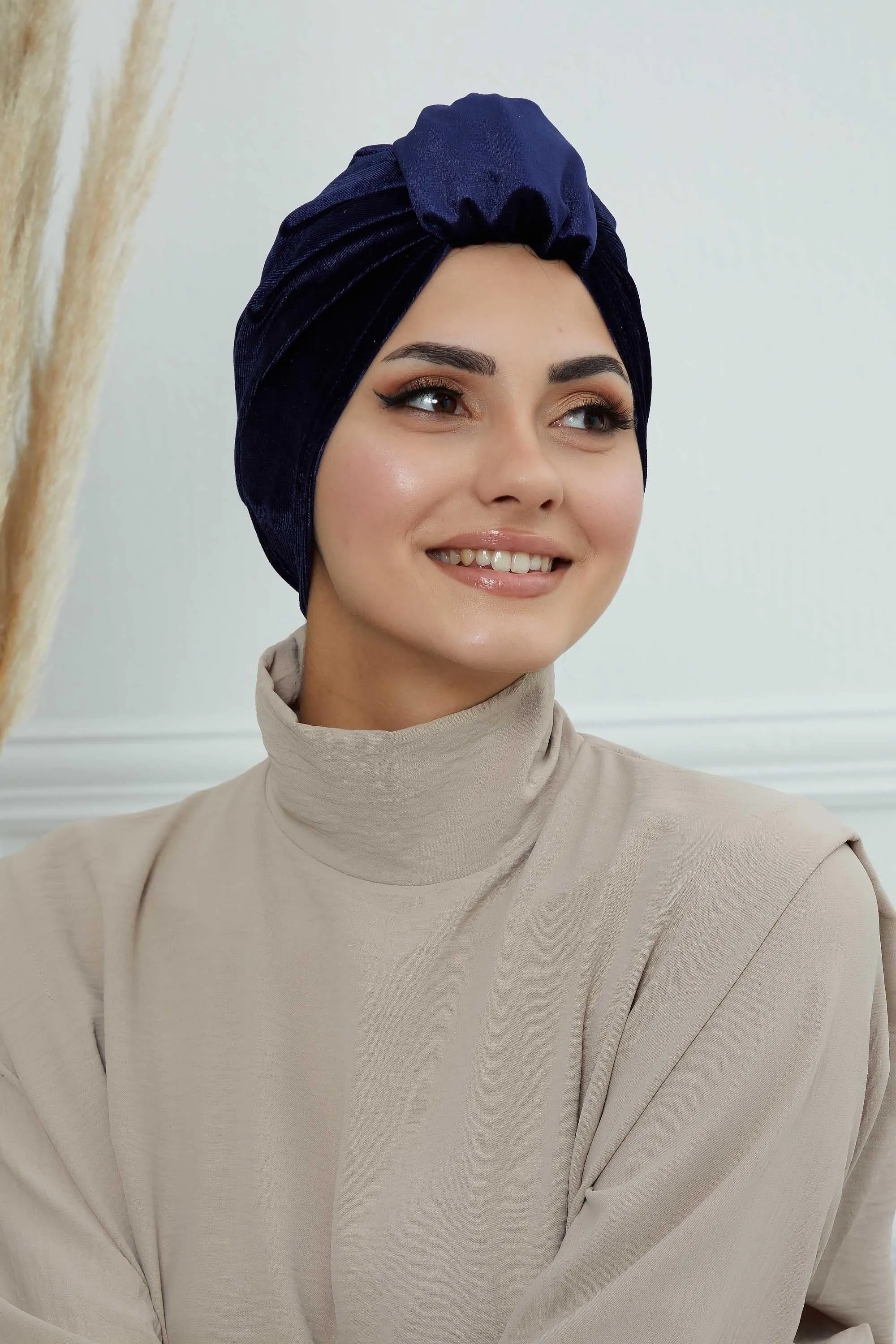 Glamour Knot Velvet Pre-Tied Turban, Super Soft Handmade Instant Turban Head Cover for Women, Velvet Winter Hat, Comfy Chemo Headwear,B-68K