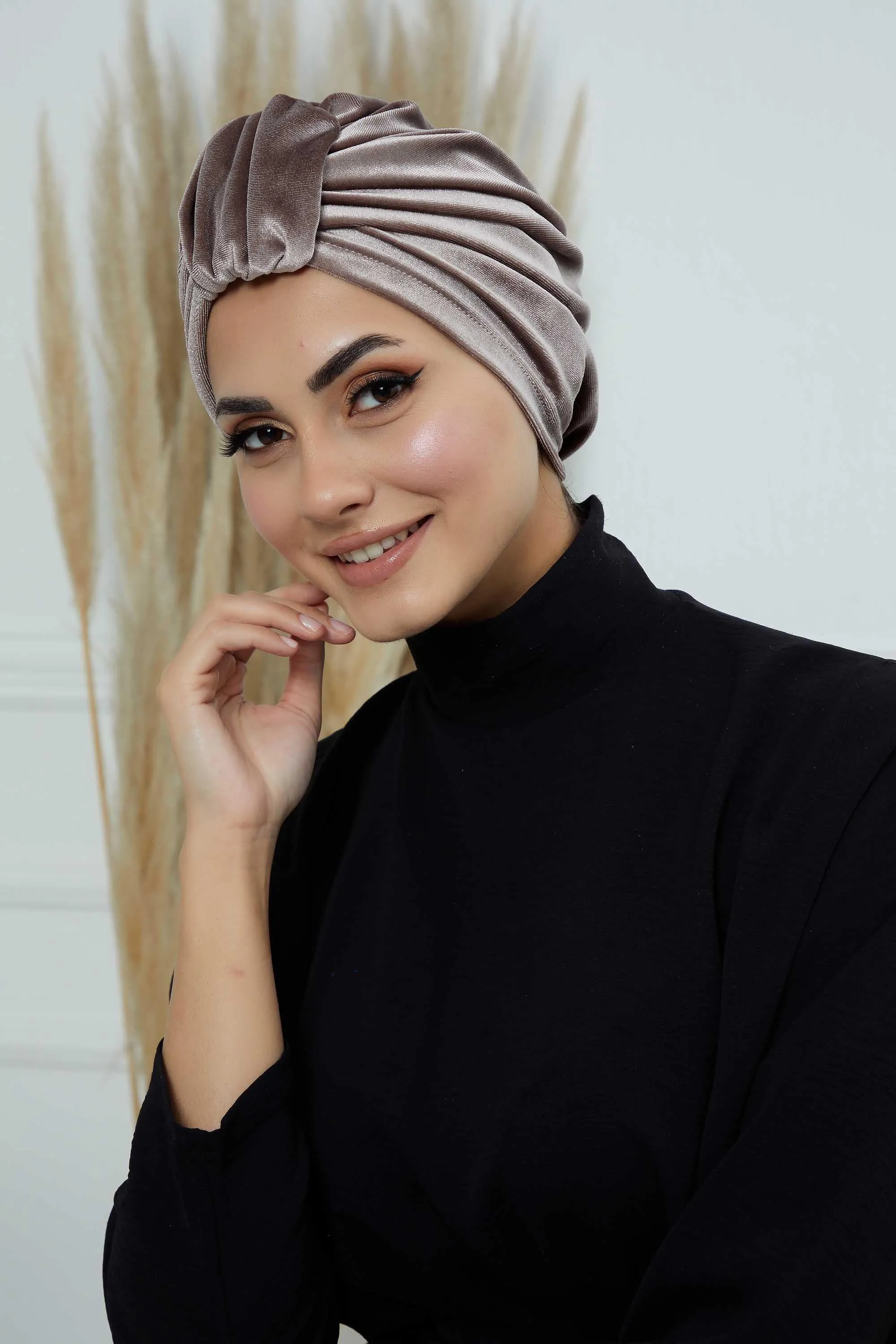 Glamour Knot Velvet Pre-Tied Turban, Super Soft Handmade Instant Turban Head Cover for Women, Velvet Winter Hat, Comfy Chemo Headwear,B-68K