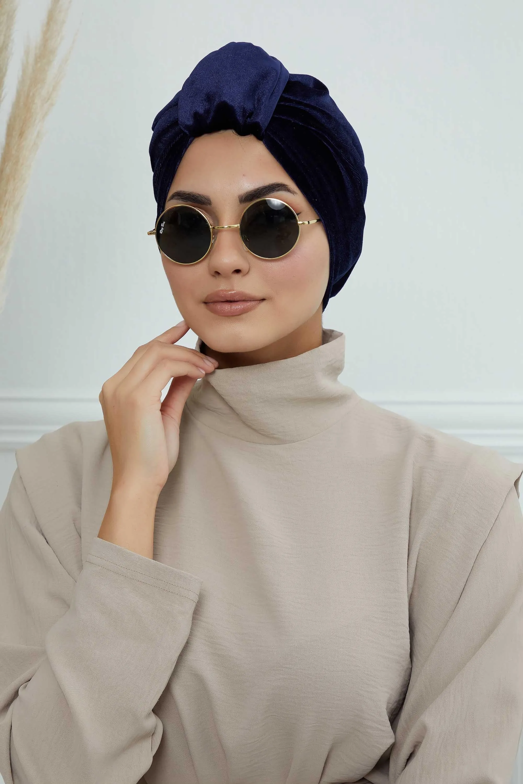 Glamour Knot Velvet Pre-Tied Turban, Super Soft Handmade Instant Turban Head Cover for Women, Velvet Winter Hat, Comfy Chemo Headwear,B-68K