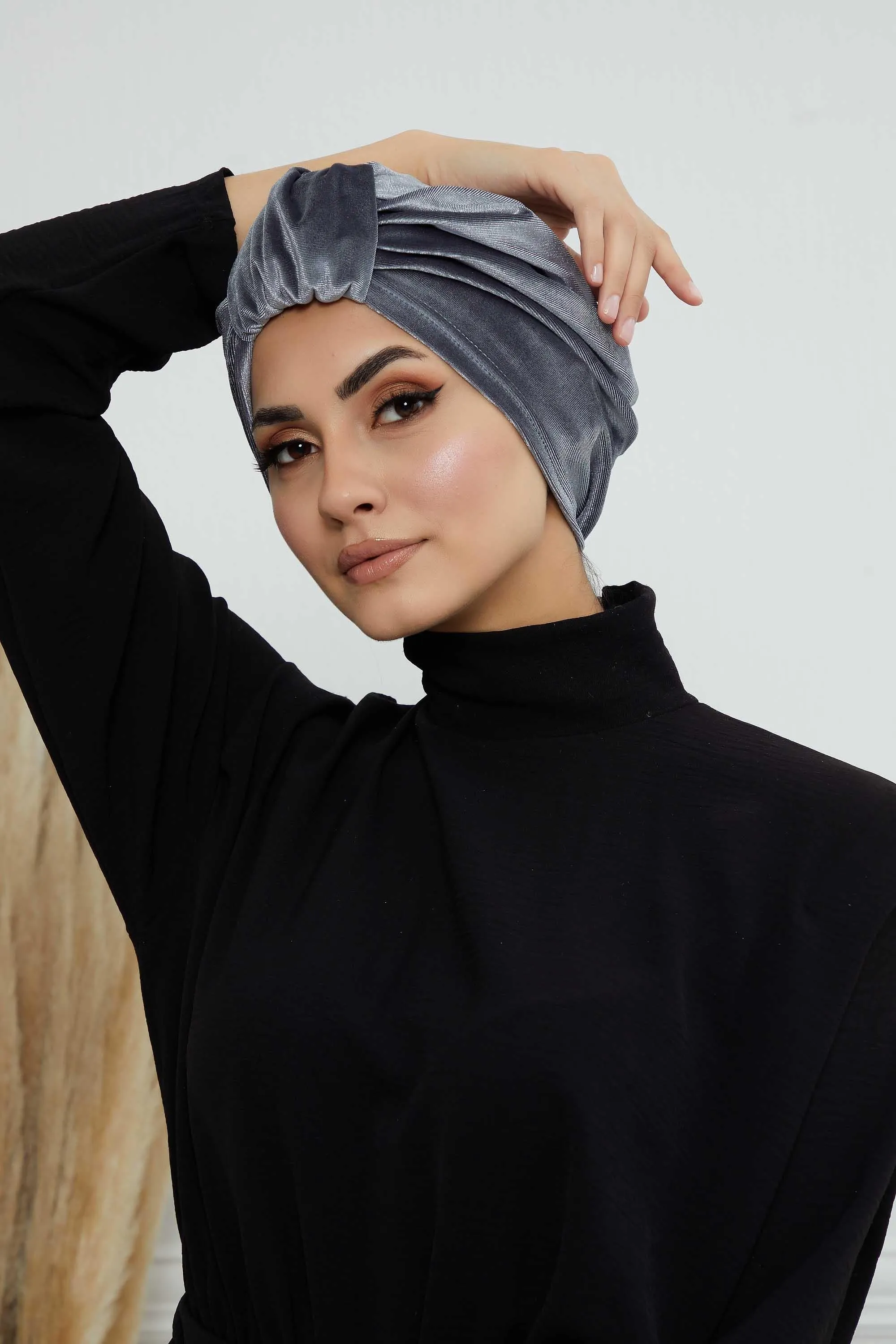 Glamour Knot Velvet Pre-Tied Turban, Super Soft Handmade Instant Turban Head Cover for Women, Velvet Winter Hat, Comfy Chemo Headwear,B-68K