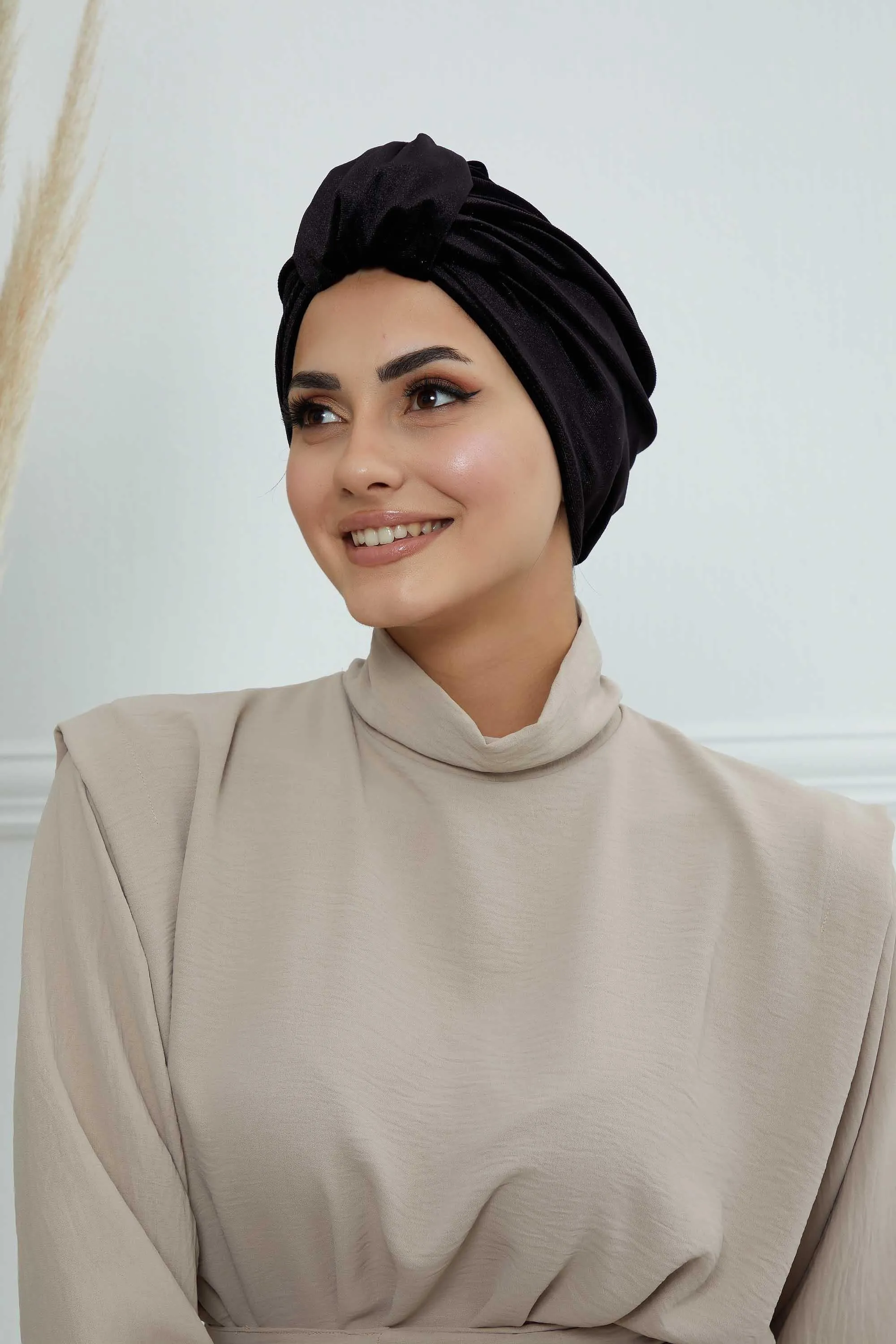 Glamour Knot Velvet Pre-Tied Turban, Super Soft Handmade Instant Turban Head Cover for Women, Velvet Winter Hat, Comfy Chemo Headwear,B-68K