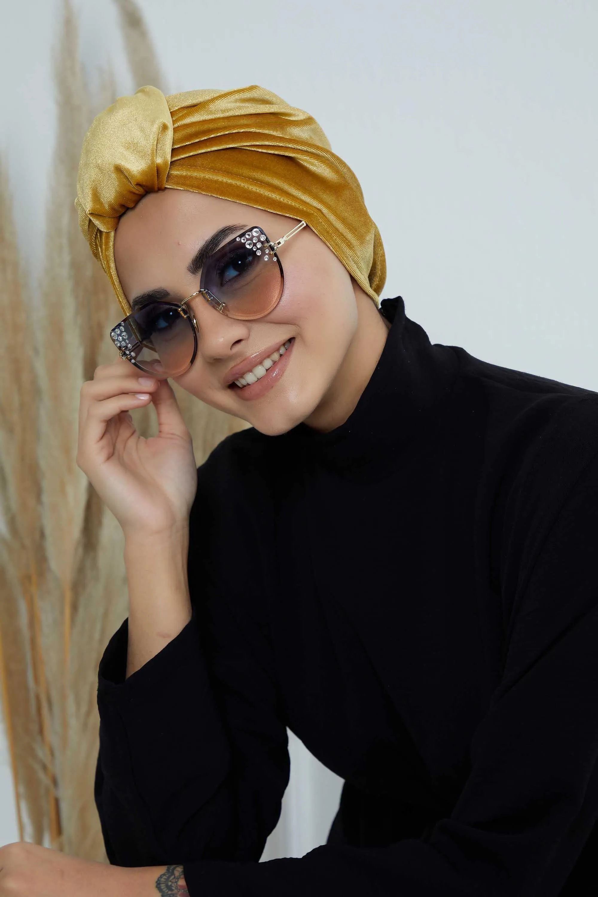 Glamour Knot Velvet Pre-Tied Turban, Super Soft Handmade Instant Turban Head Cover for Women, Velvet Winter Hat, Comfy Chemo Headwear,B-68K