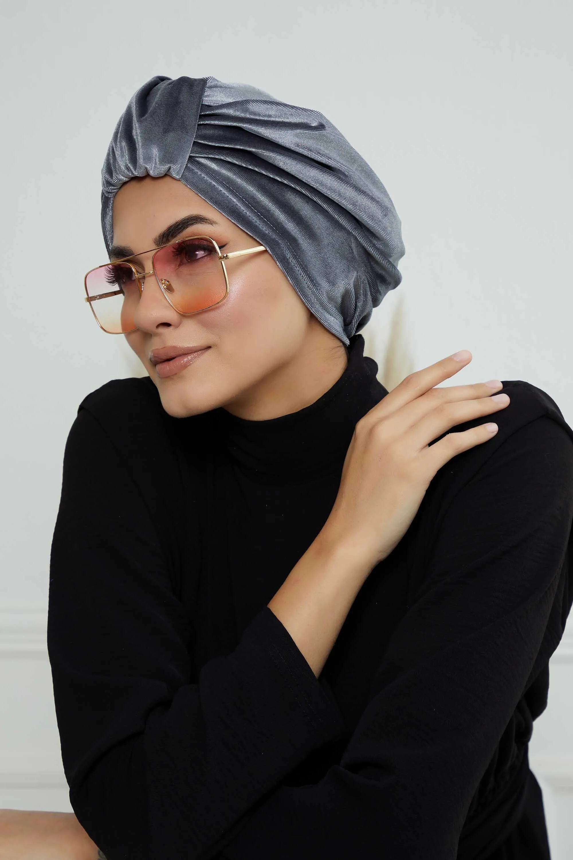 Glamour Knot Velvet Pre-Tied Turban, Super Soft Handmade Instant Turban Head Cover for Women, Velvet Winter Hat, Comfy Chemo Headwear,B-68K