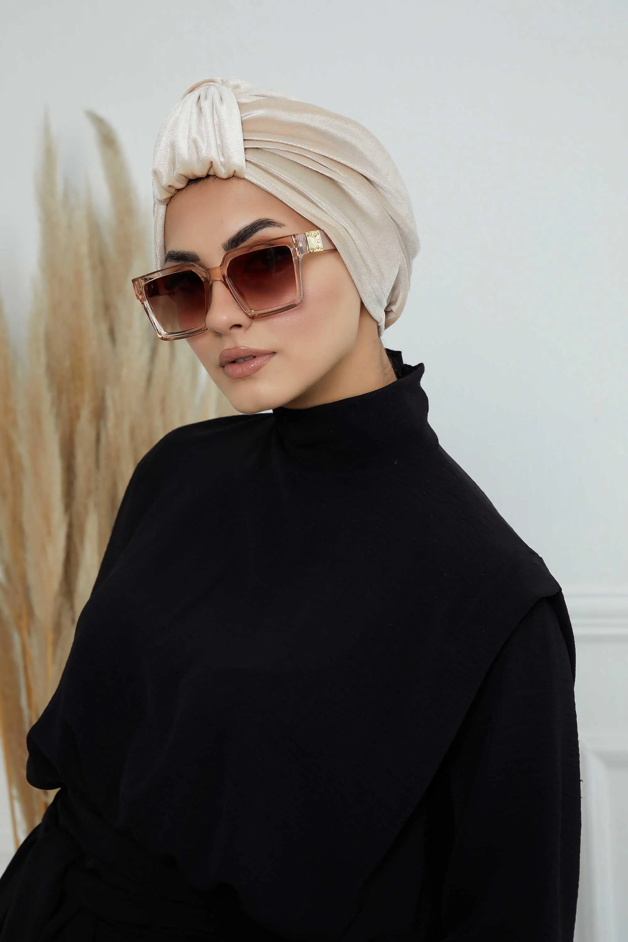 Glamour Knot Velvet Pre-Tied Turban, Super Soft Handmade Instant Turban Head Cover for Women, Velvet Winter Hat, Comfy Chemo Headwear,B-68K