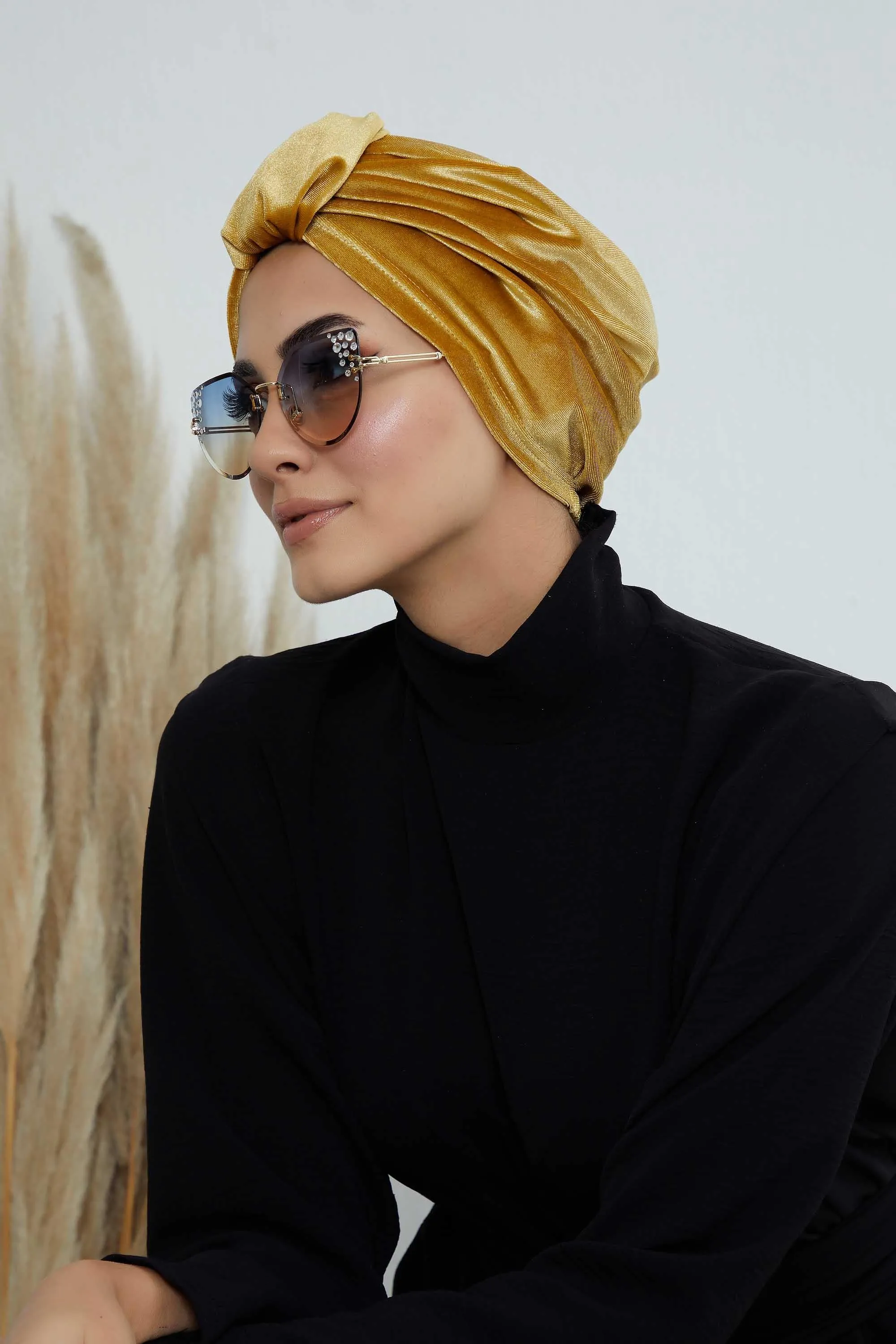 Glamour Knot Velvet Pre-Tied Turban, Super Soft Handmade Instant Turban Head Cover for Women, Velvet Winter Hat, Comfy Chemo Headwear,B-68K