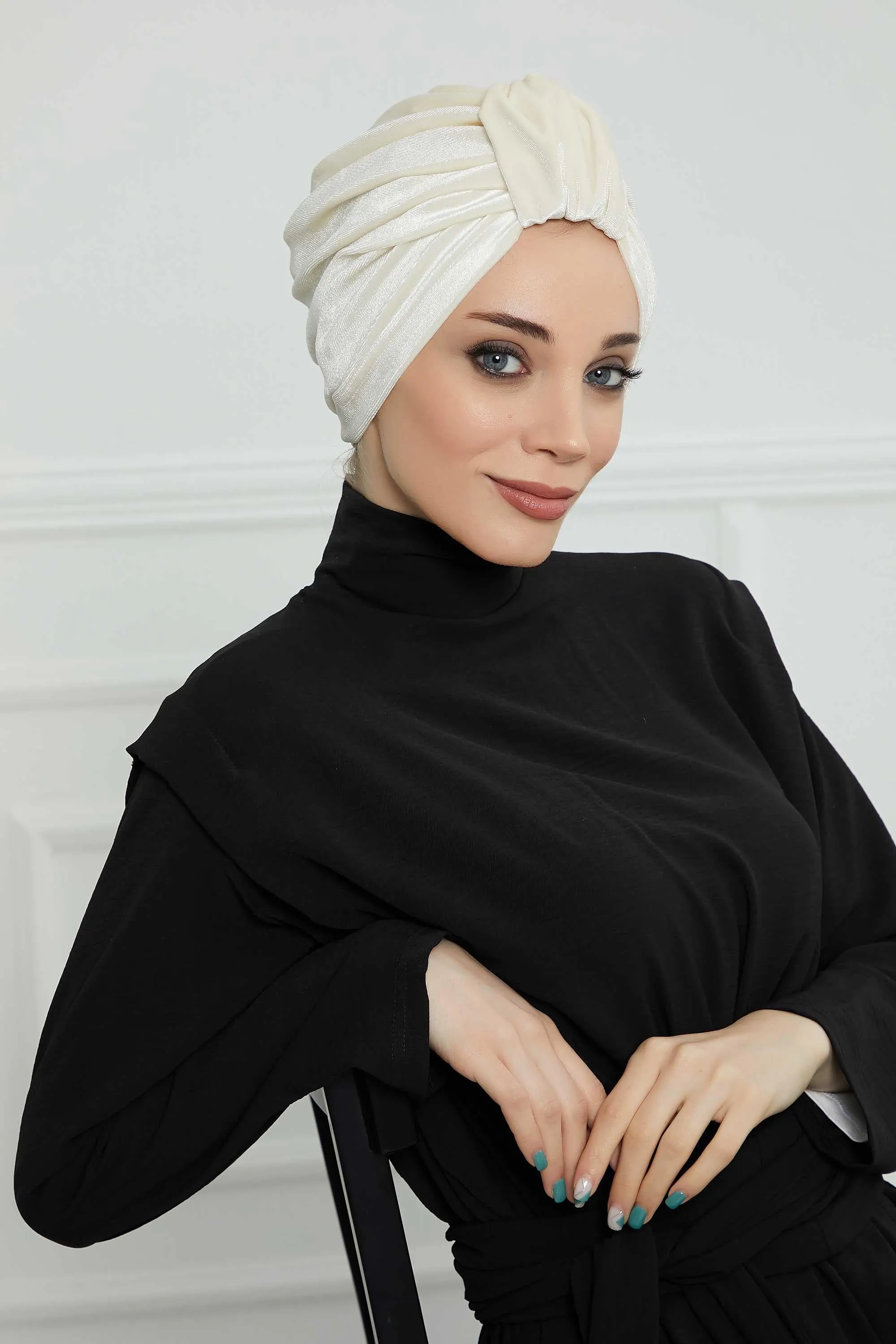 Glamour Knot Velvet Pre-Tied Turban, Super Soft Handmade Instant Turban Head Cover for Women, Velvet Winter Hat, Comfy Chemo Headwear,B-68K