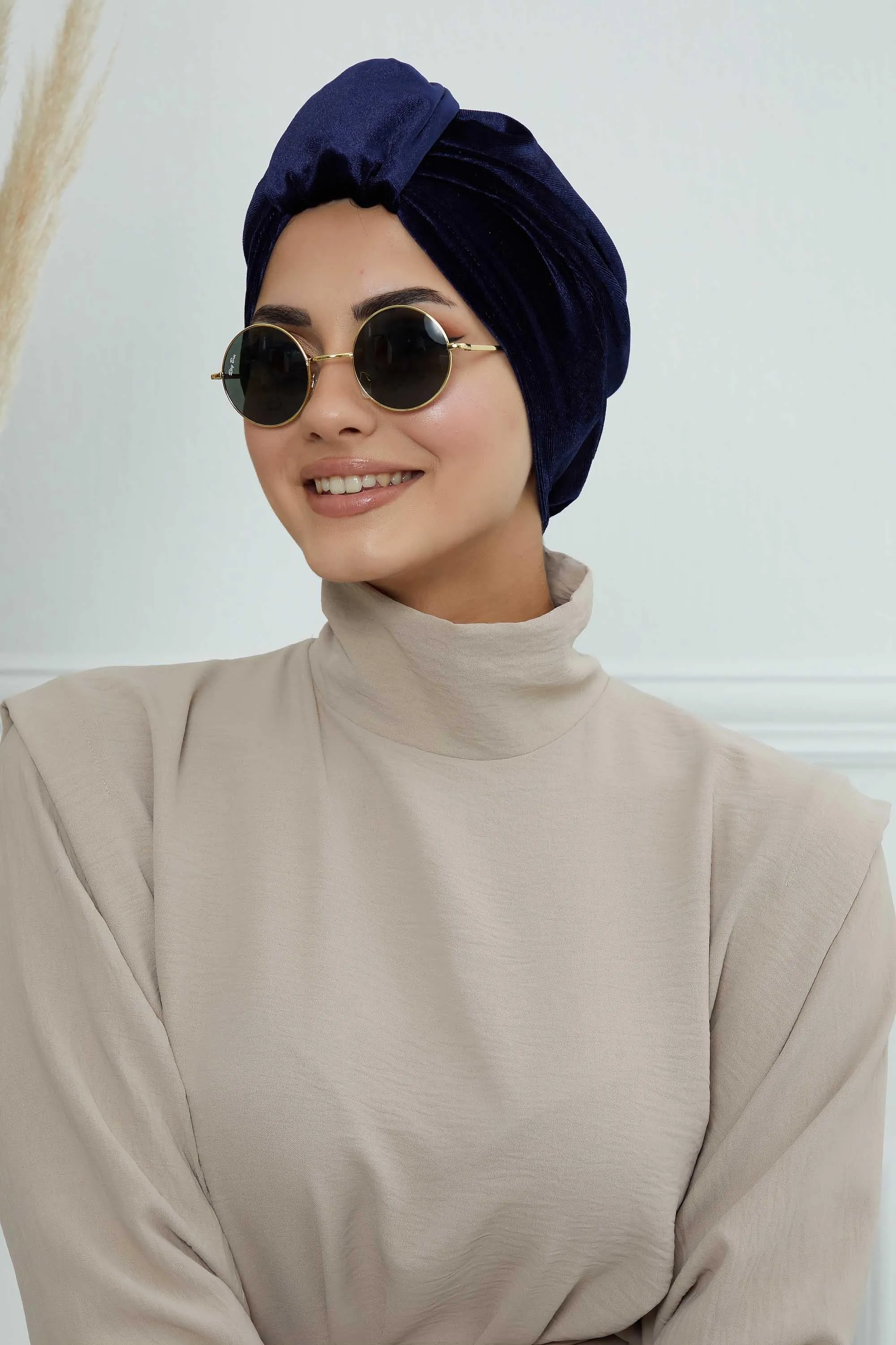Glamour Knot Velvet Pre-Tied Turban, Super Soft Handmade Instant Turban Head Cover for Women, Velvet Winter Hat, Comfy Chemo Headwear,B-68K