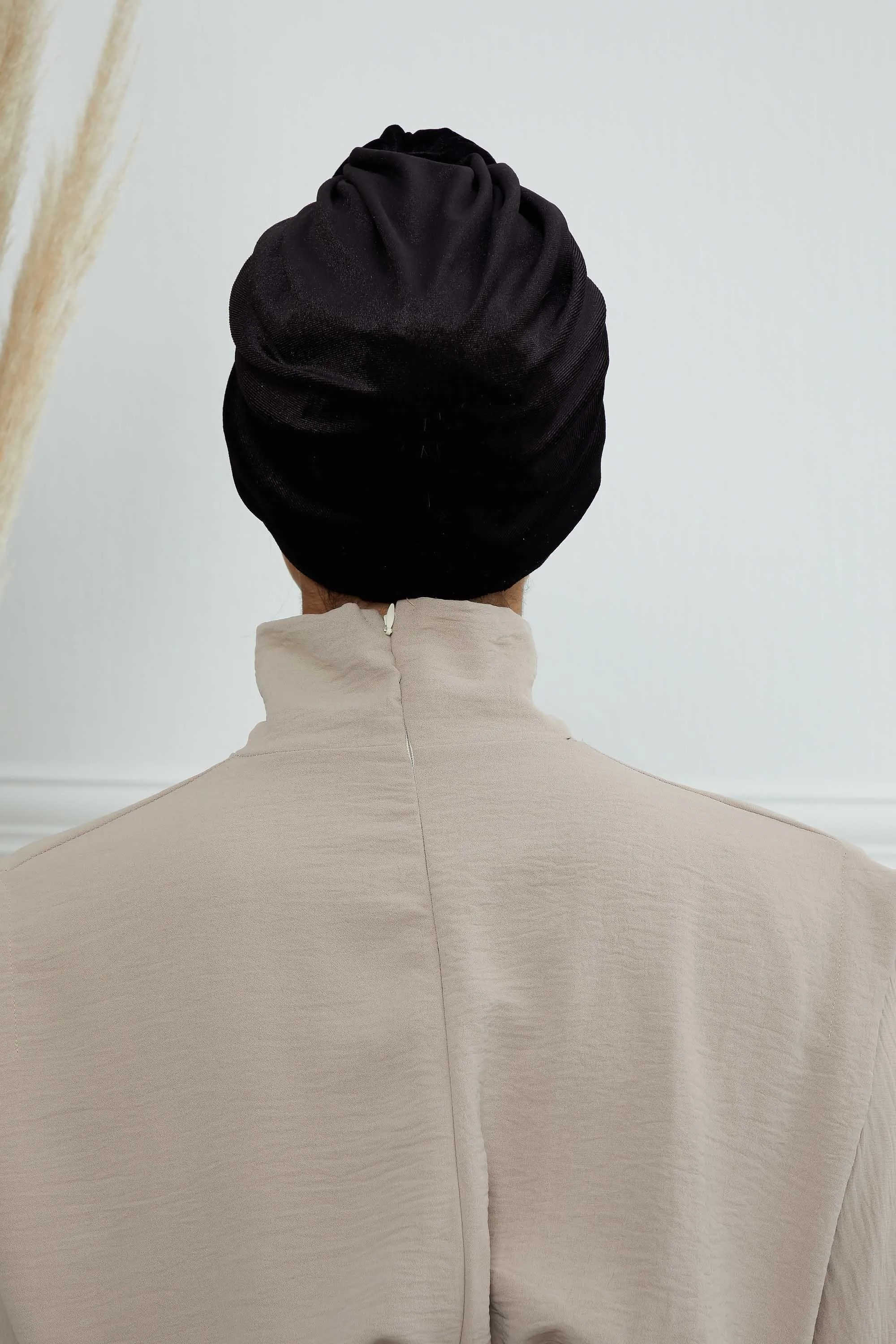 Glamour Knot Velvet Pre-Tied Turban, Super Soft Handmade Instant Turban Head Cover for Women, Velvet Winter Hat, Comfy Chemo Headwear,B-68K