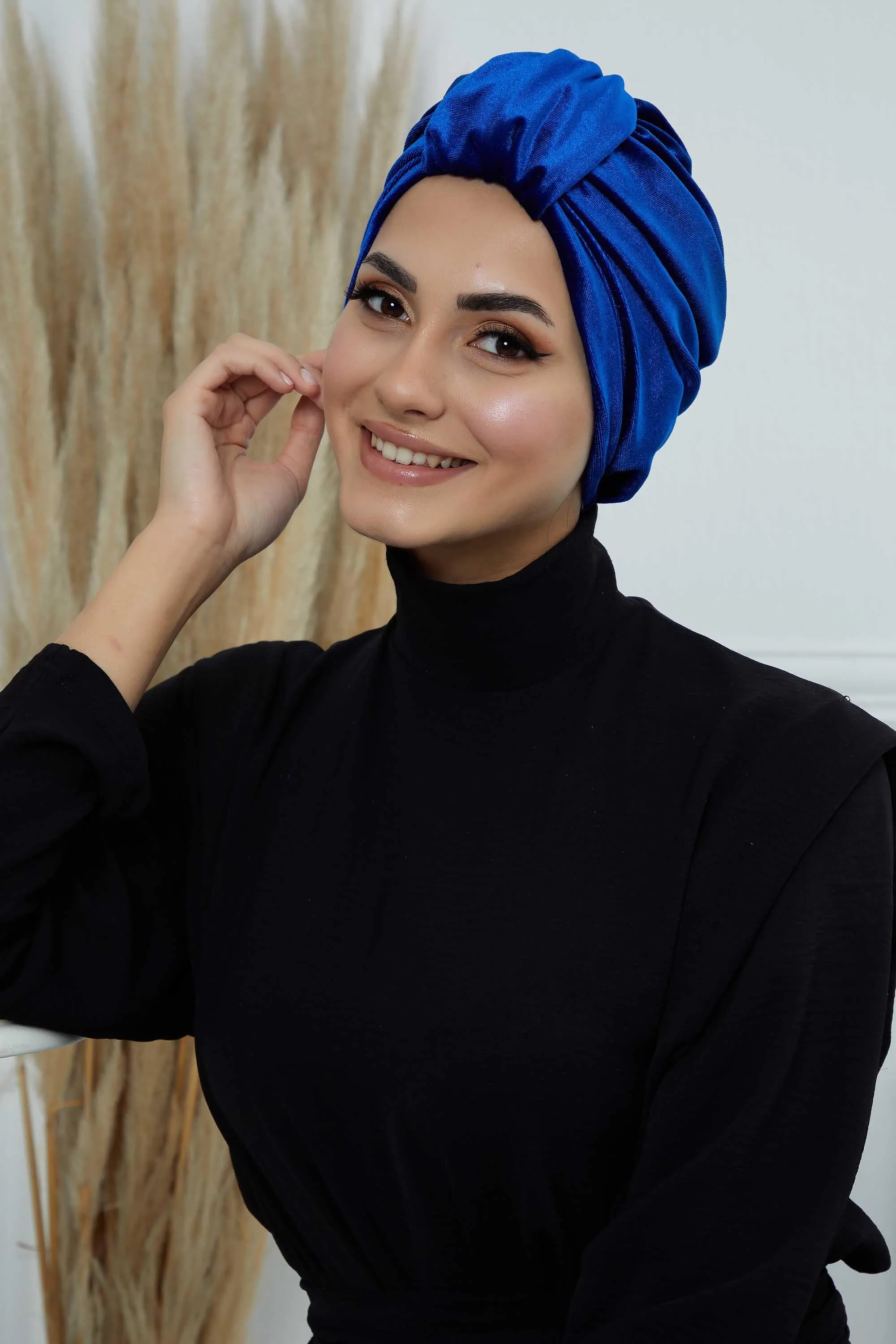 Glamour Knot Velvet Pre-Tied Turban, Super Soft Handmade Instant Turban Head Cover for Women, Velvet Winter Hat, Comfy Chemo Headwear,B-68K