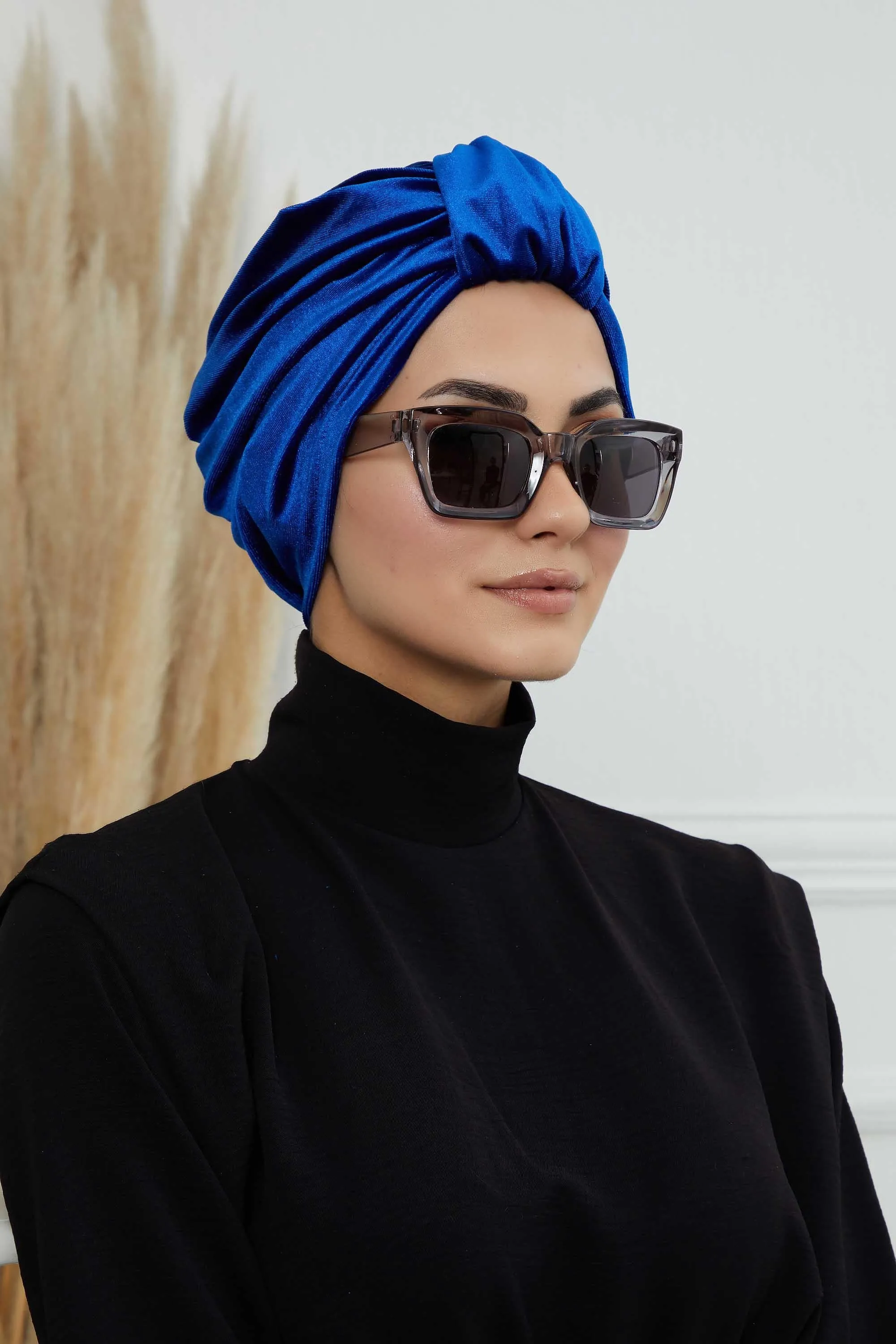 Glamour Knot Velvet Pre-Tied Turban, Super Soft Handmade Instant Turban Head Cover for Women, Velvet Winter Hat, Comfy Chemo Headwear,B-68K