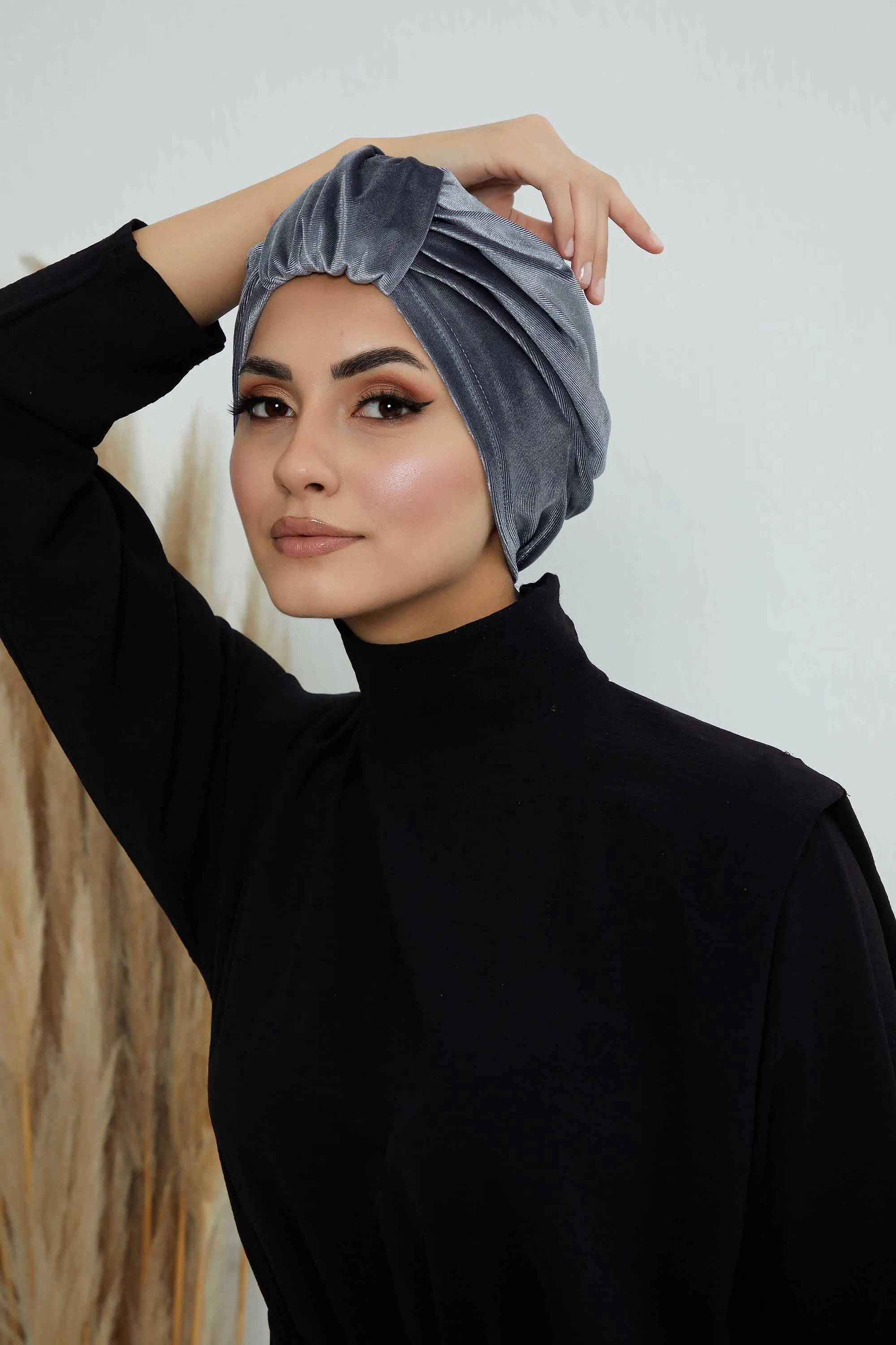 Glamour Knot Velvet Pre-Tied Turban, Super Soft Handmade Instant Turban Head Cover for Women, Velvet Winter Hat, Comfy Chemo Headwear,B-68K