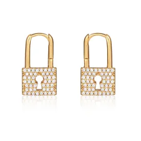 Gold Lock CZ Earrings