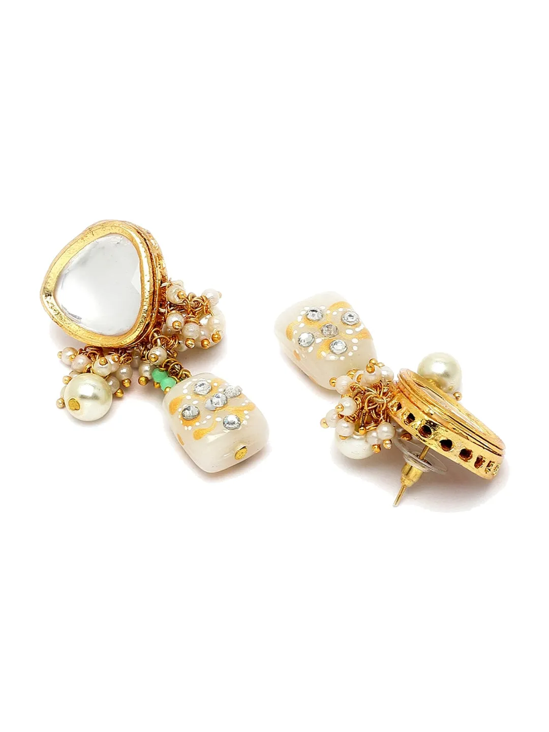 Gold-Plated White Kundan-Studded Beaded Jewellery Set