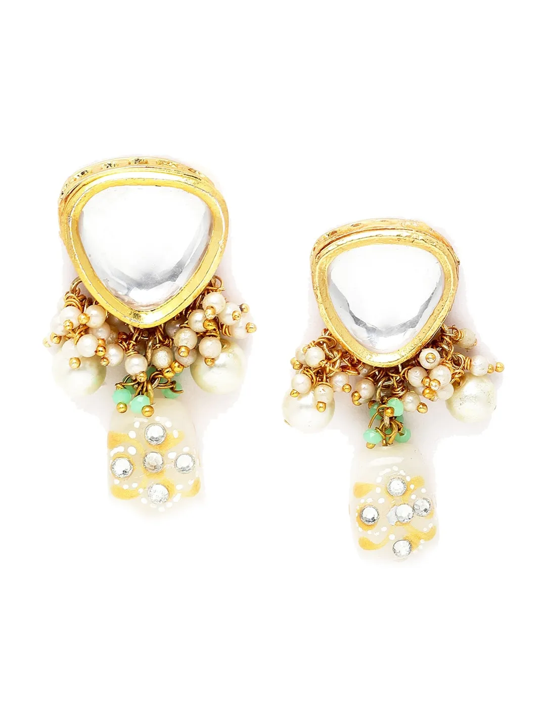 Gold-Plated White Kundan-Studded Beaded Jewellery Set