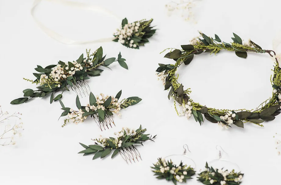 Greenery mini flower hair comb Wedding hair comb Baby's breath Bridal accessories Greenery flower hair comb Magaela Natural