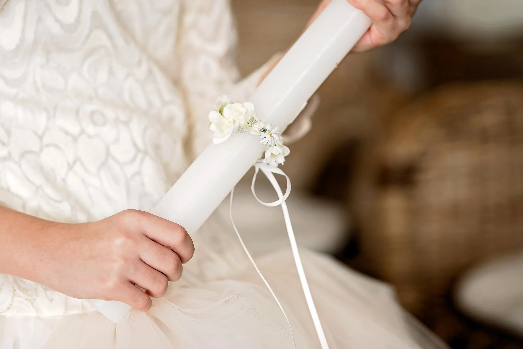 Handmade floral candle decoration for first holy communion Floral decoration First holy communion Magaela accessories Handmade product