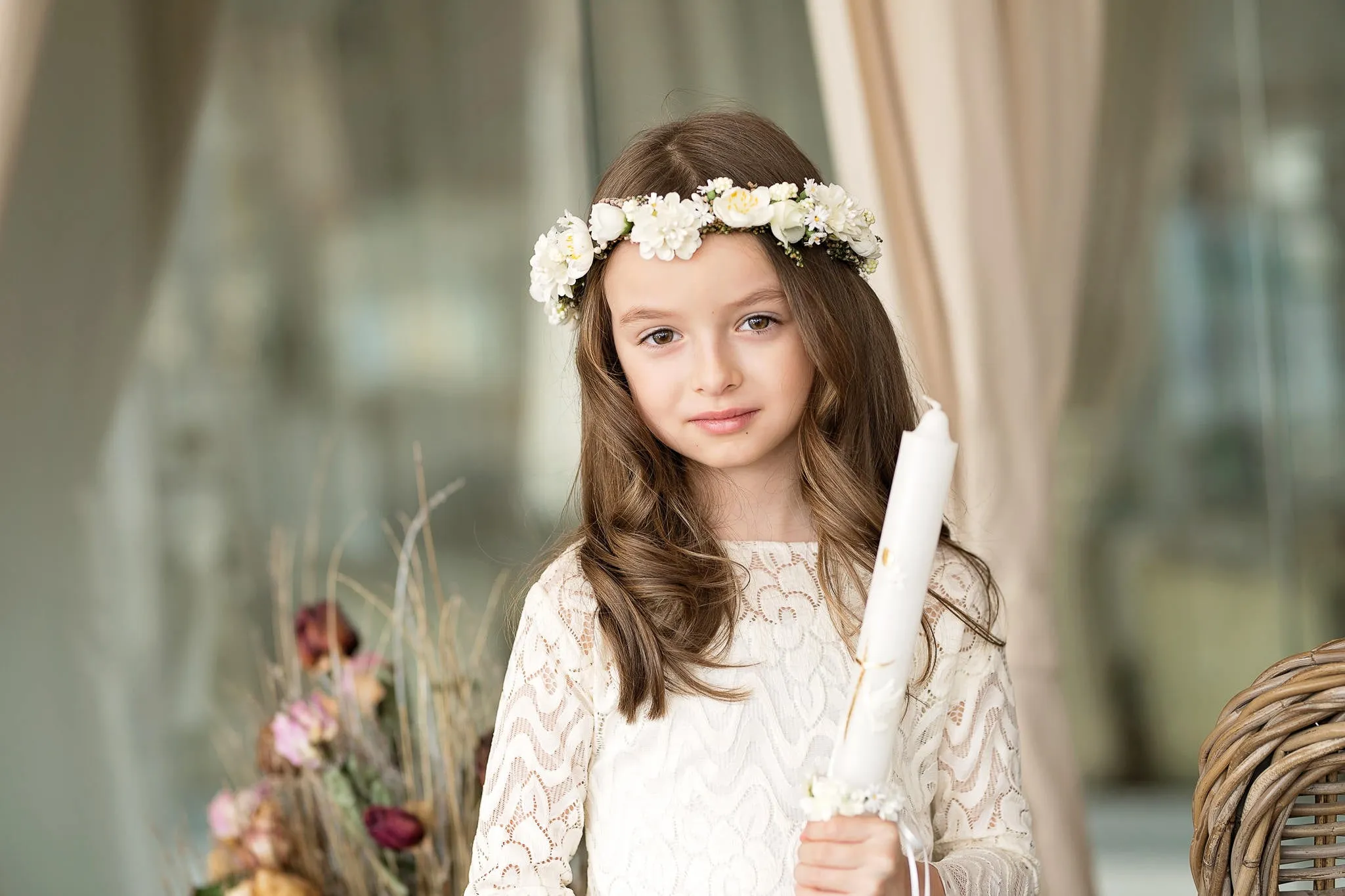 Handmade floral candle decoration for first holy communion Floral decoration First holy communion Magaela accessories Handmade product