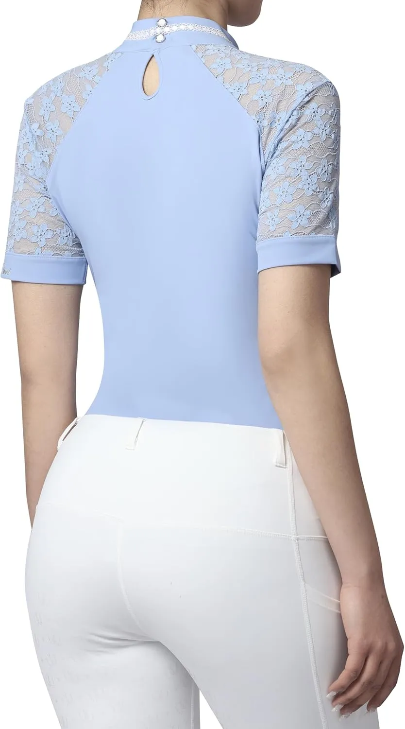 Harrison Howard Women's Slim Fit Show Shirt with Lace Sleeves and Iconic Bit Breathable Comfortable Rider Top
