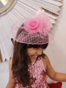Hat Pink Fascinator with Veil
