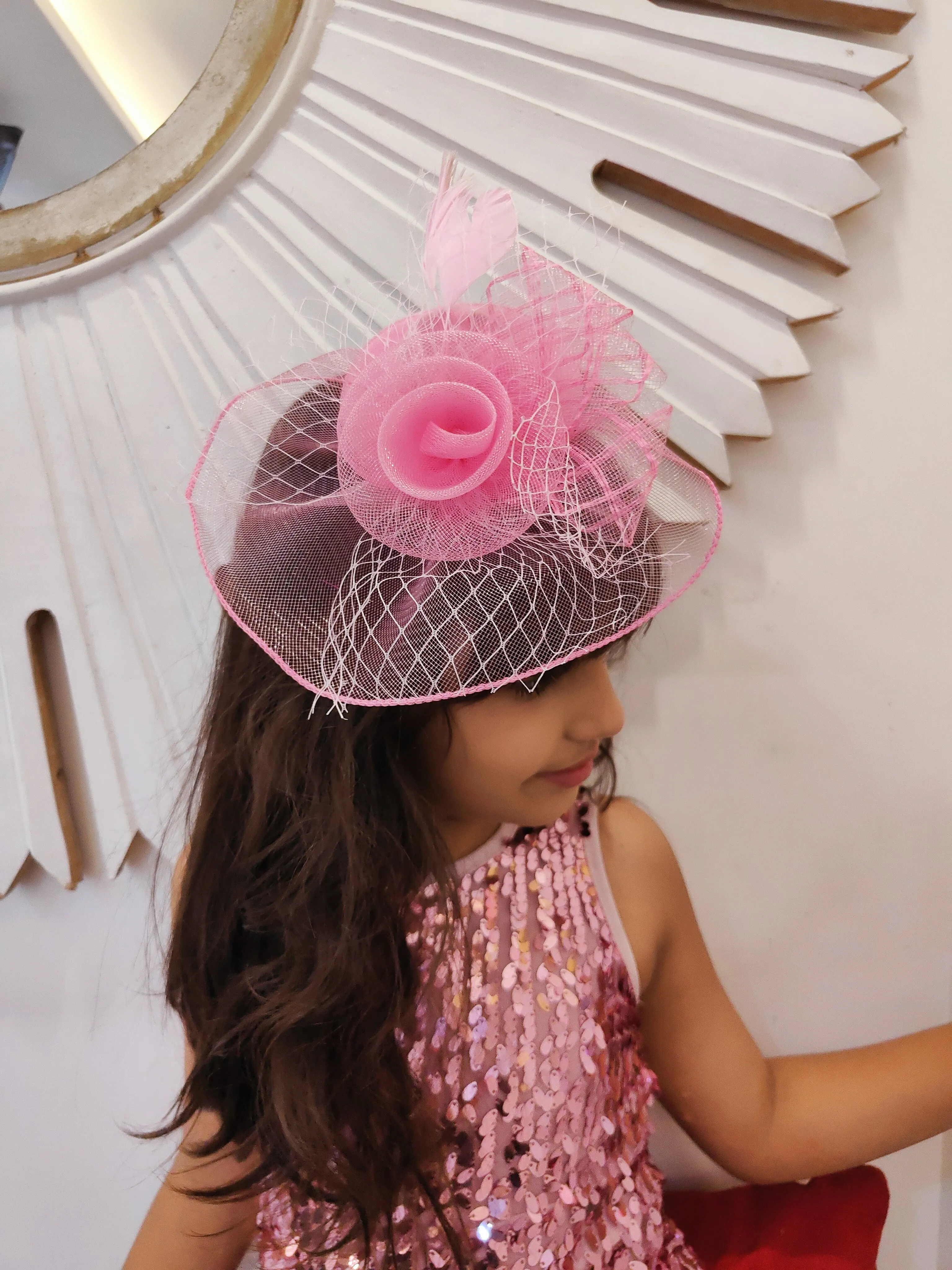 Hat Pink Fascinator with Veil