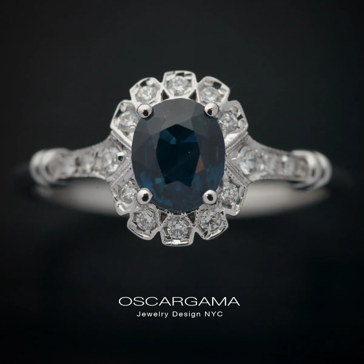 Haydee Sunny Oval Blue Sapphire halo engagement ring