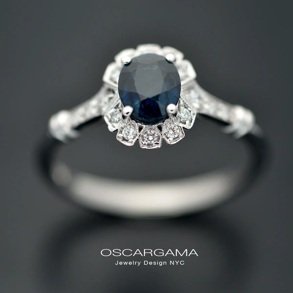 Haydee Sunny Oval Blue Sapphire halo engagement ring