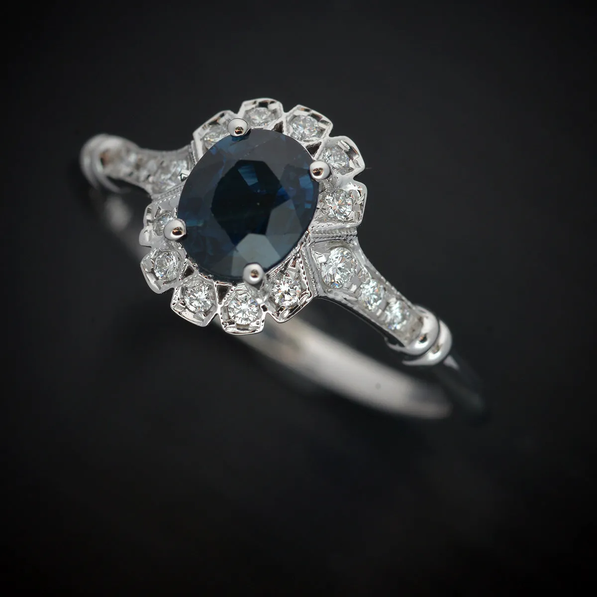 Haydee Sunny Oval Blue Sapphire halo engagement ring