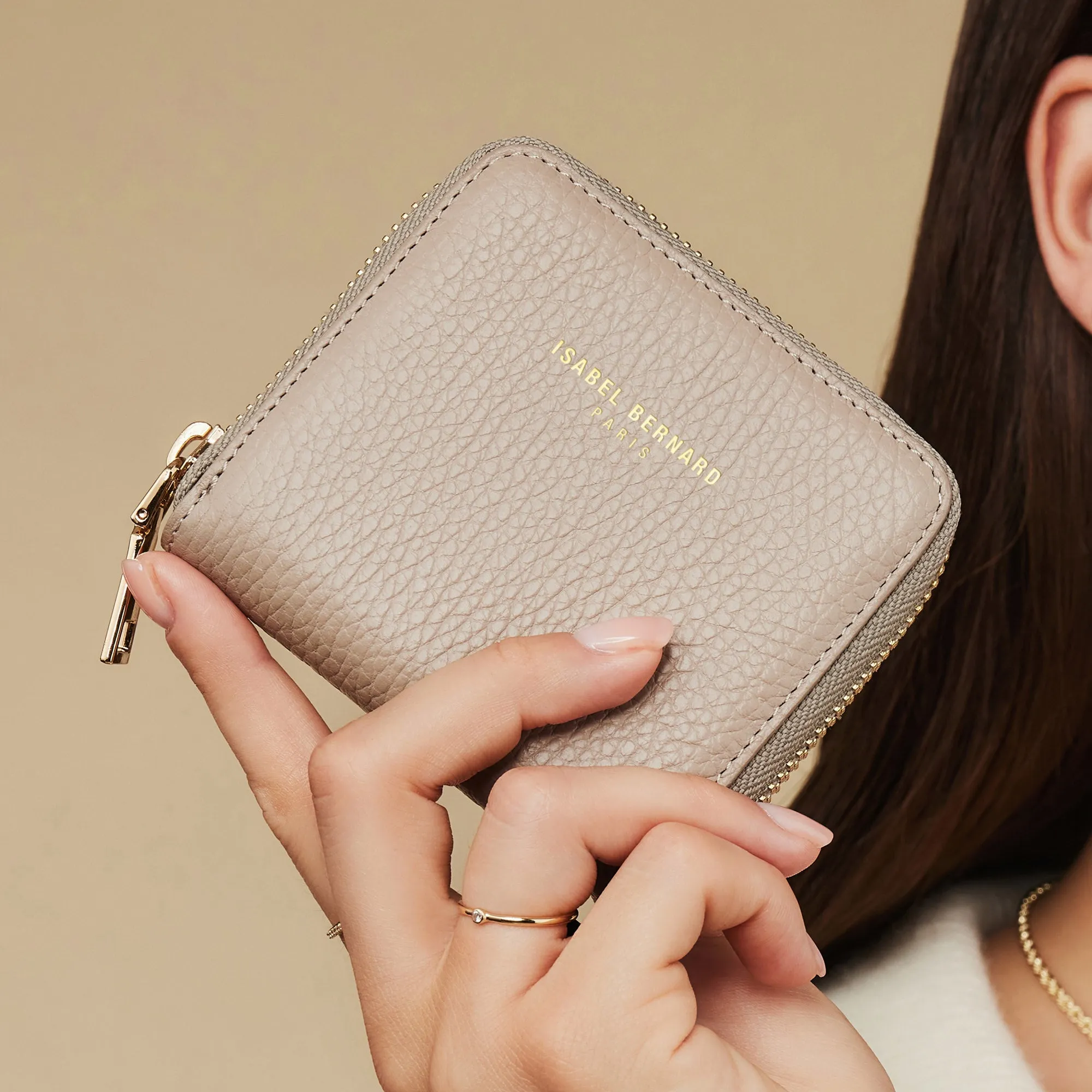 Honoré Jules taupe calfskin leather zipper wallet